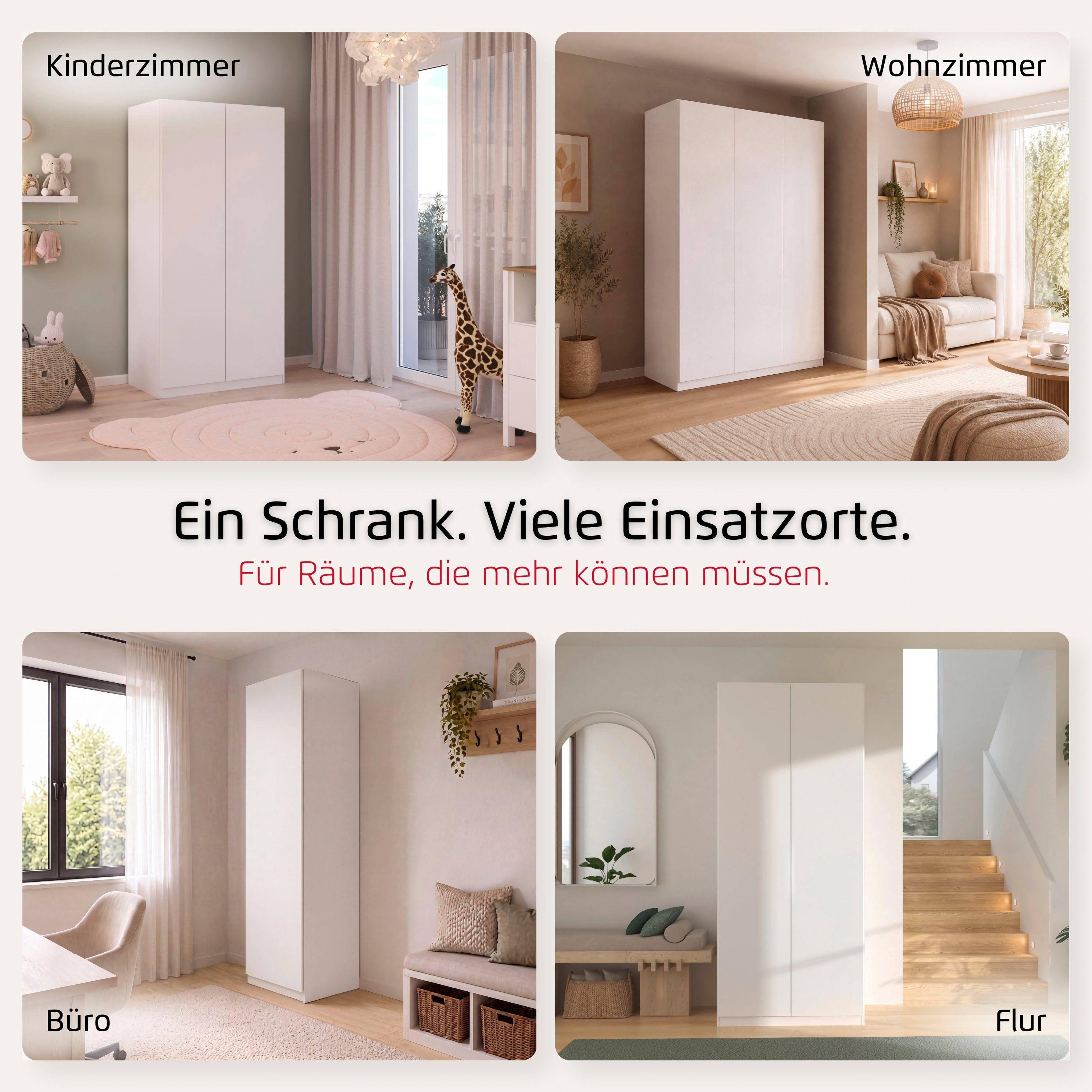 rauch Kleiderschrank Schrank Möbel Schlafzimmer Garderobe Kinderzimmer WELTNEUHEIT ELVIK (3 Ausstattungsvarianten - Breiten 47-405 cm, Höhen 187/212/231 cm) 3 Ausstattungsvarianten, mit Push-to-open-Funktion MADE IN GERMANY