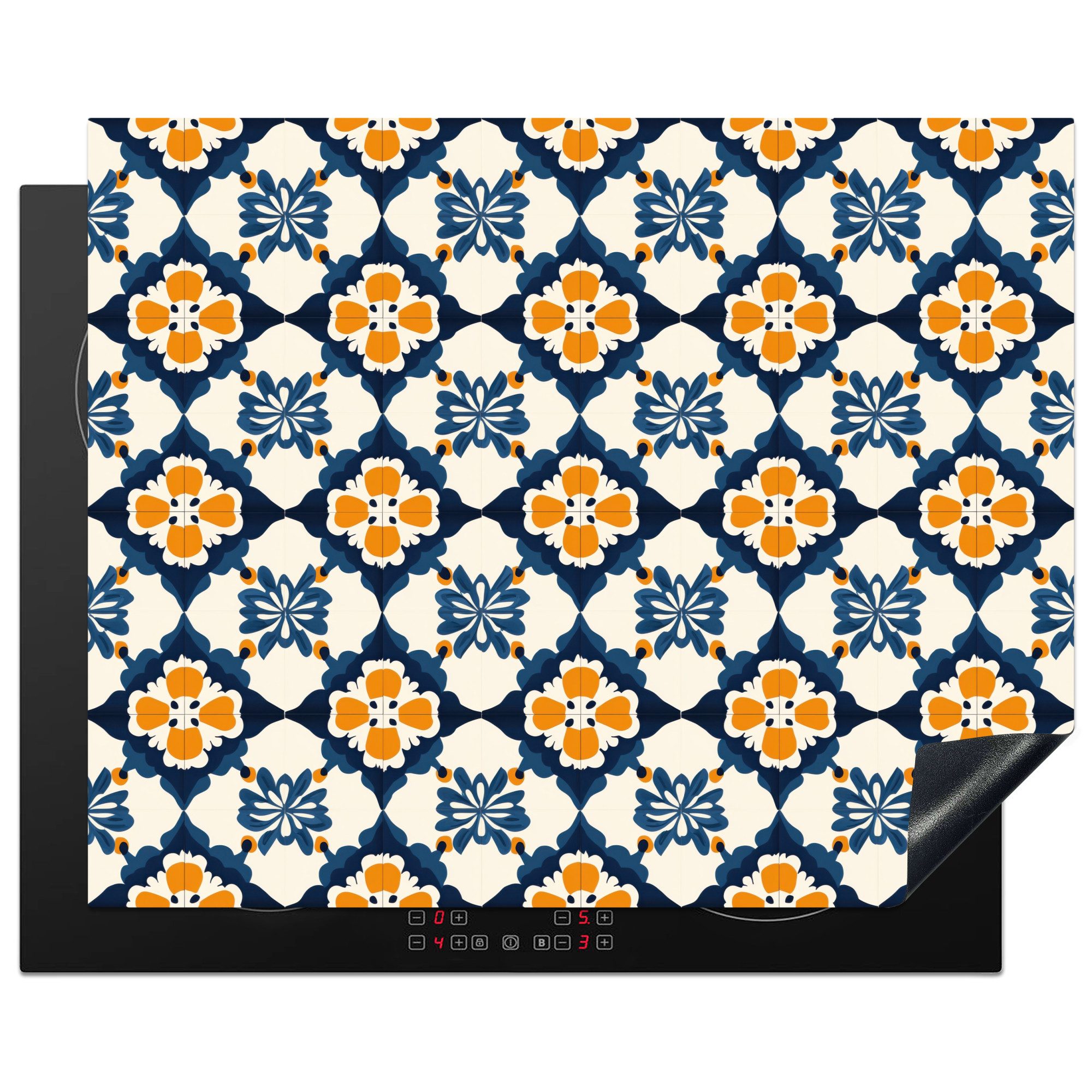 MuchoWow Herd-Abdeckplatte Klassisch - Geometrisch - Blau, Vinyl, (1 tlg), Herdabdeckplatten für Ceranfeld, Induktionsschutz, 65x55 cm