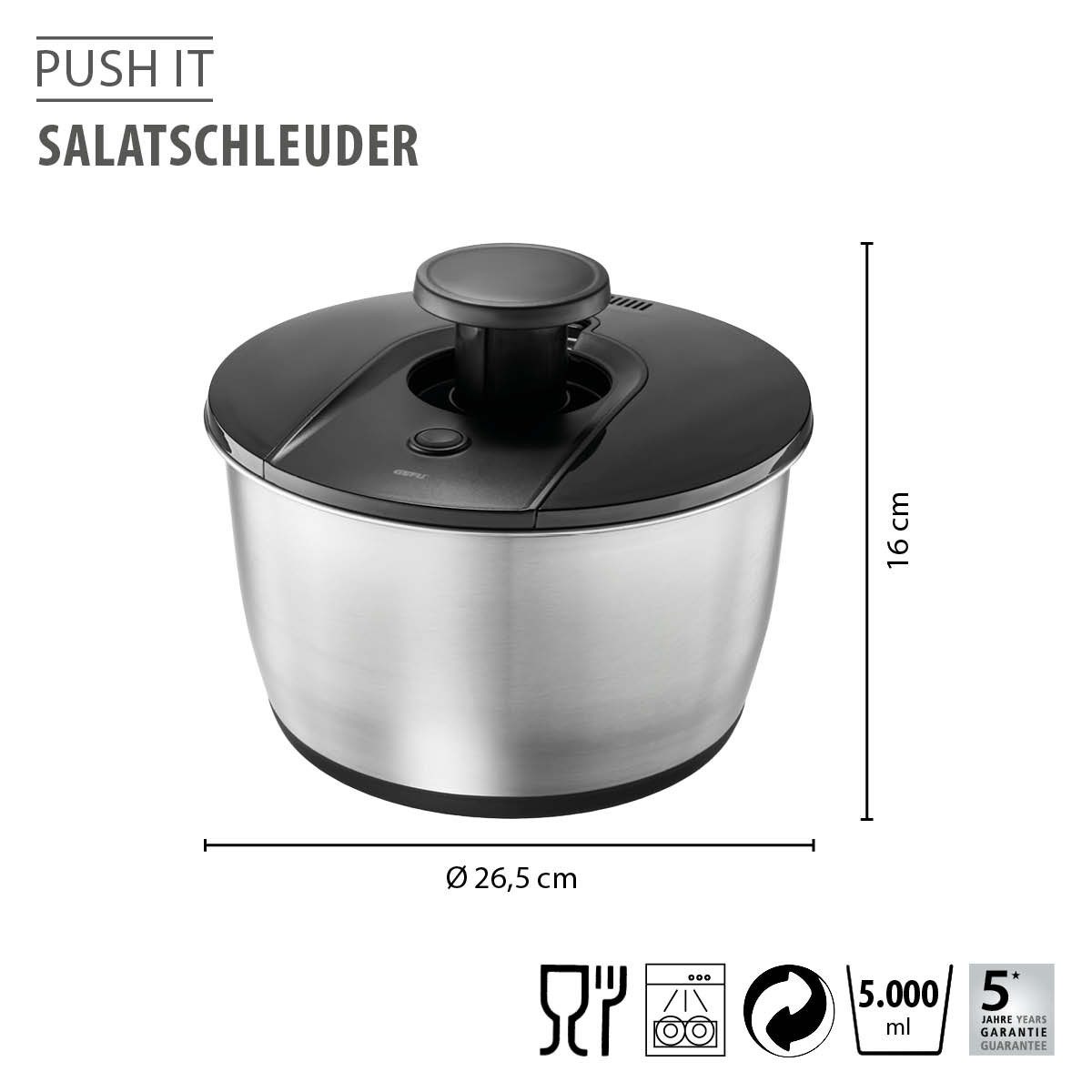 GEFU Salatschleuder Salatschleuder PUSH IT, Edelstahl, 5 L