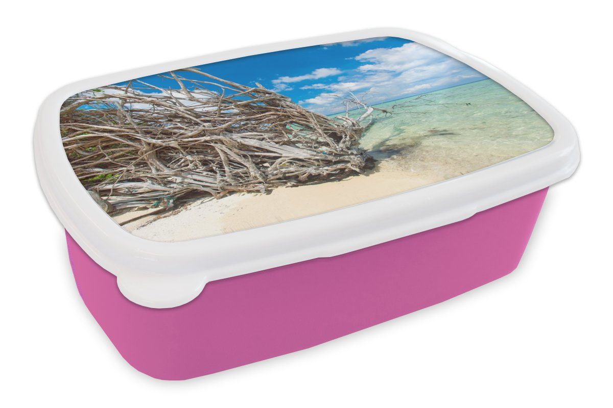 Äste Brotbox - Strand Kinder, Meer, - Snackbox, Lunchbox Kunststoff Tropisch rosa Brotdose Kunststoff, Erwachsene, Mädchen, (2-tlg), - für MuchoWow