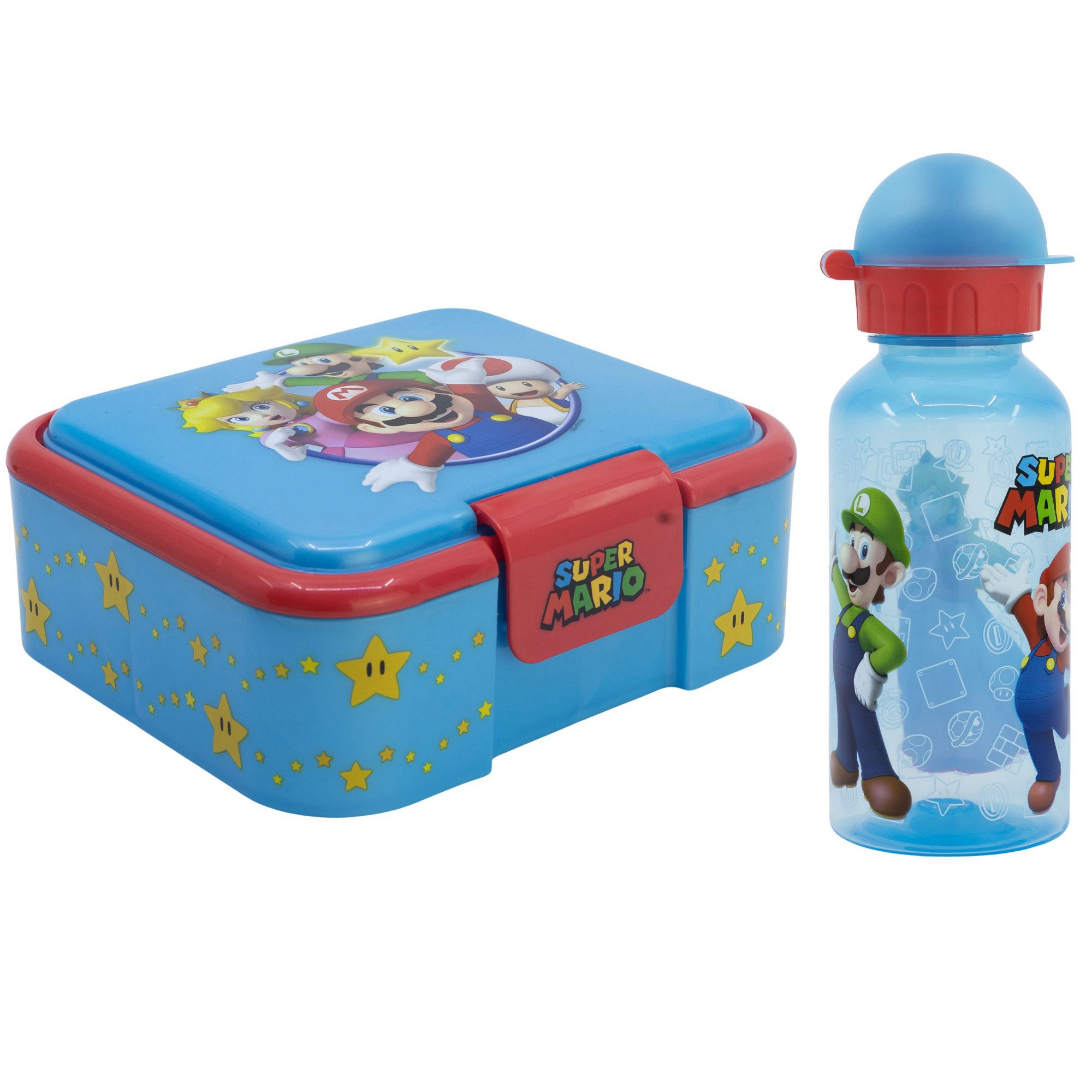 Super Mario Lunchbox Super Mario Luigi Kinder 2 tlg Set XL Brotdose Trinkflasche 370 ml, (2-tlg., Spar-Set)