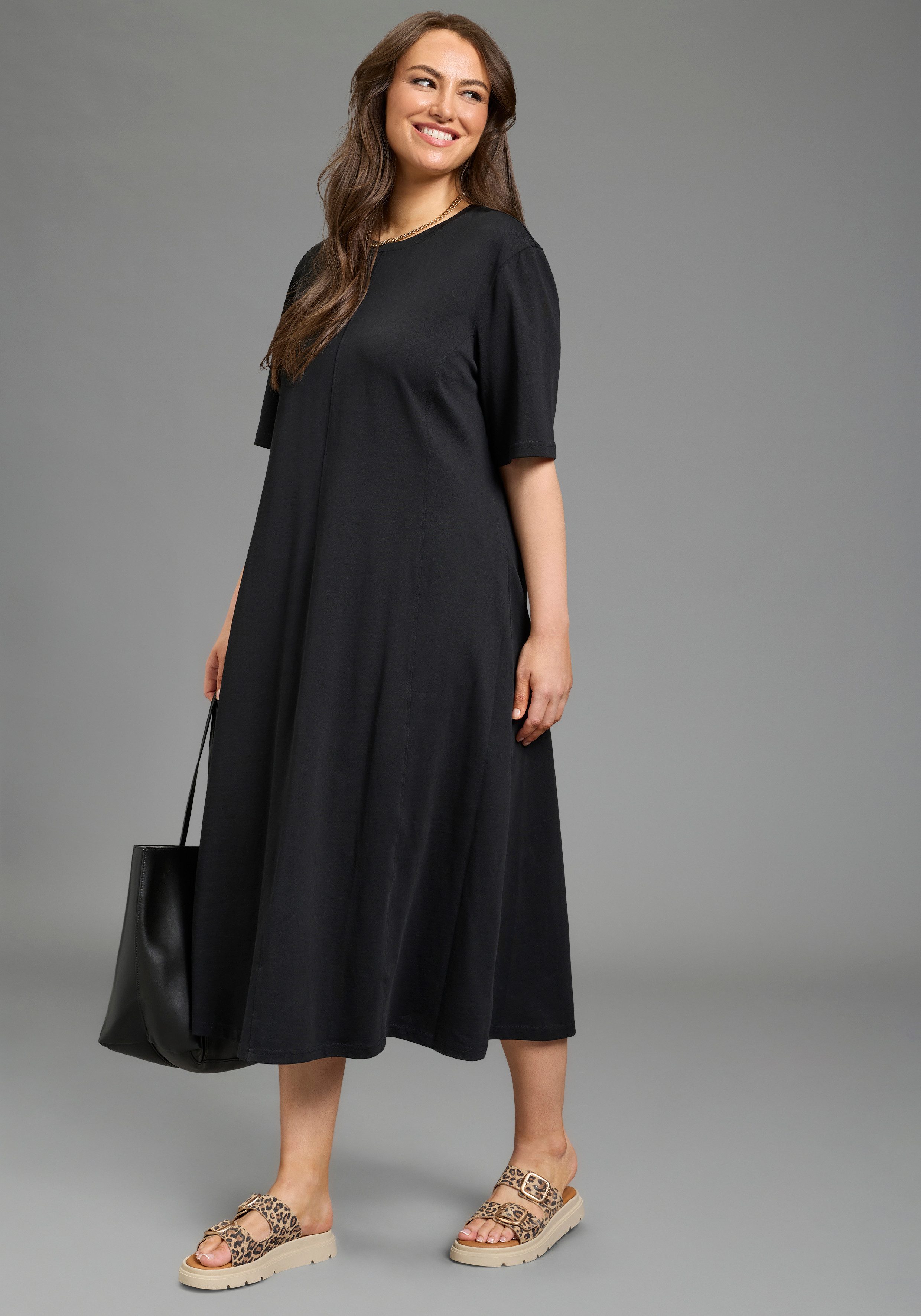 Laura Scott CURVE Maxikleid Große Größen Casual Stil in A-Linie, aus elastischer Shirtware – Bild 2 von 5