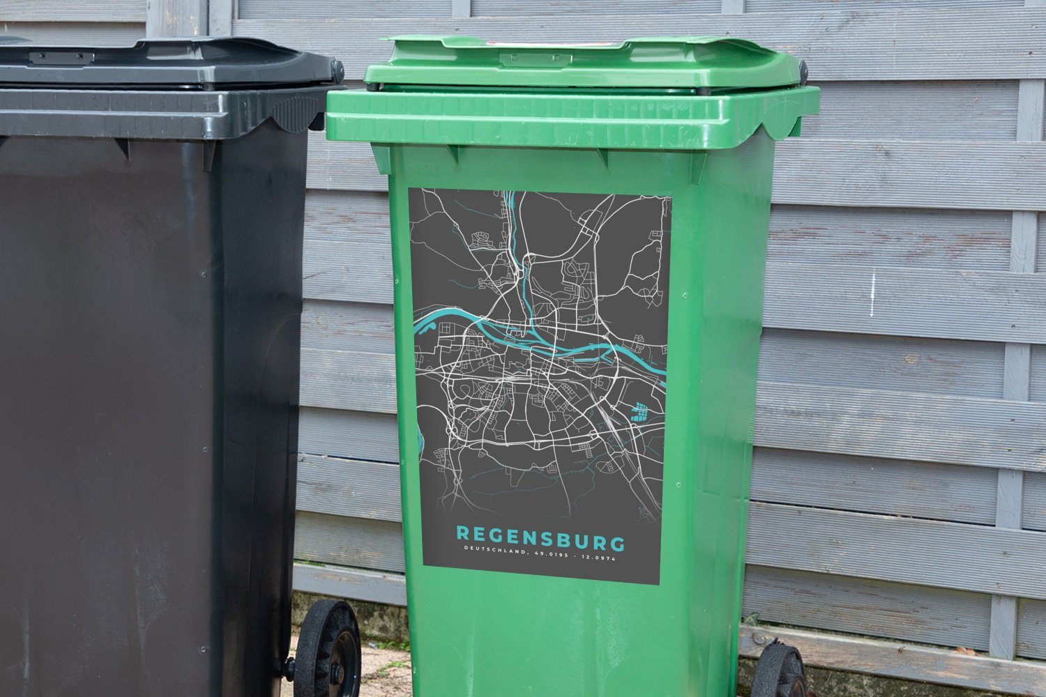 Sticker, Blau - Abfalbehälter Deutschland Container, Karte Stadtplan Mülltonne, Wandsticker - (1 St), Regensburg Mülleimer-aufkleber, - - MuchoWow
