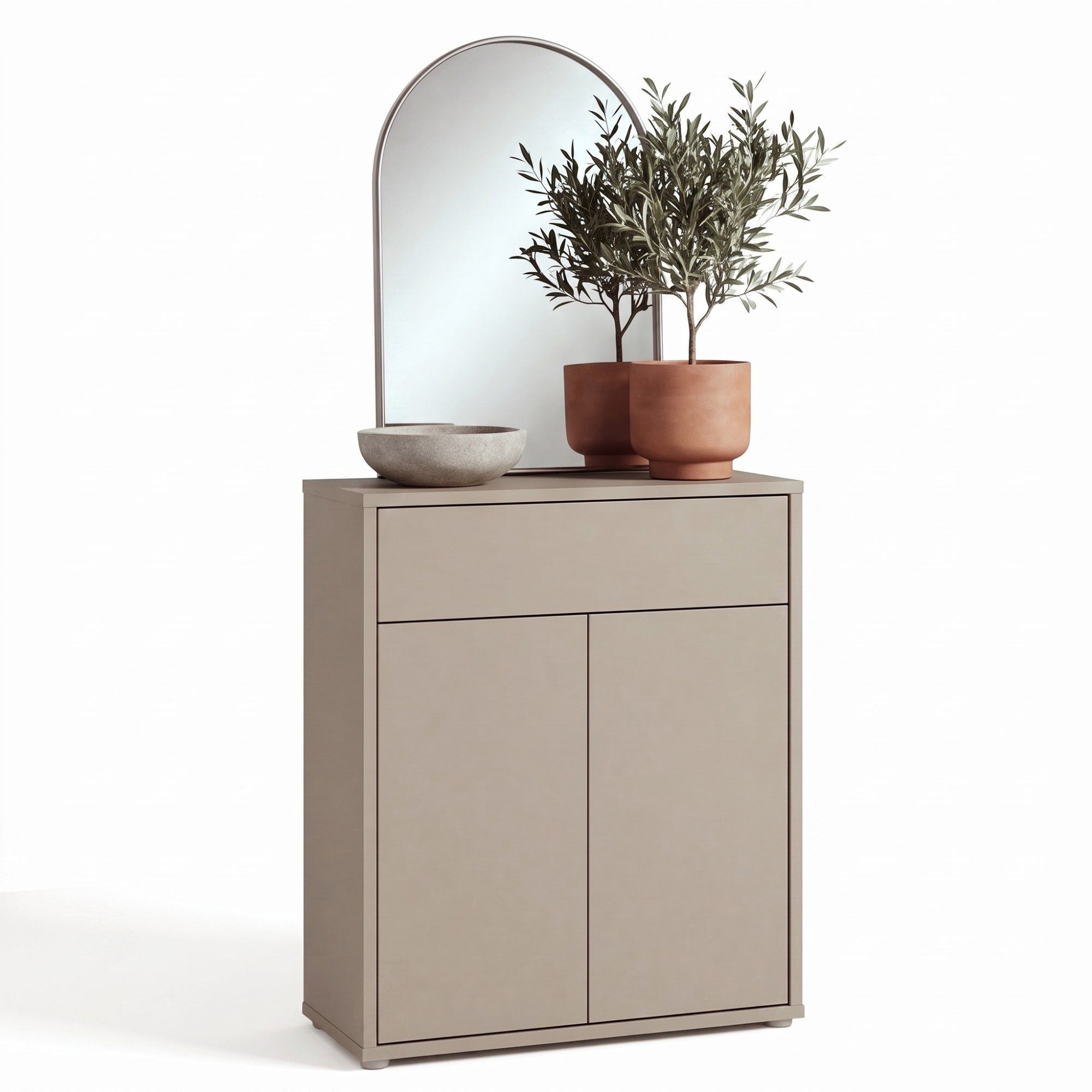 Newroom Schuhschrank Taupe 75 cm grifflos mit Schublade und 2 Türen für Flur und Diele