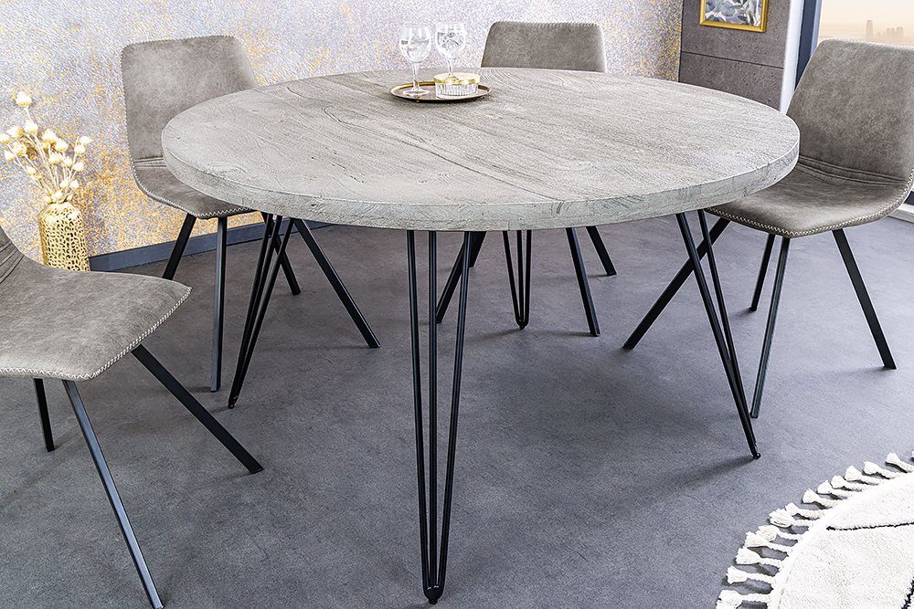 riess-ambiente Esstisch SCORPION 80cm grau - Mango-Massivholz, rund, Metall-Hairpin Legs (Einzelartikel, 1-St), mit Platz für bis zu 3 Personen – ideal für Esszimmer & Küche