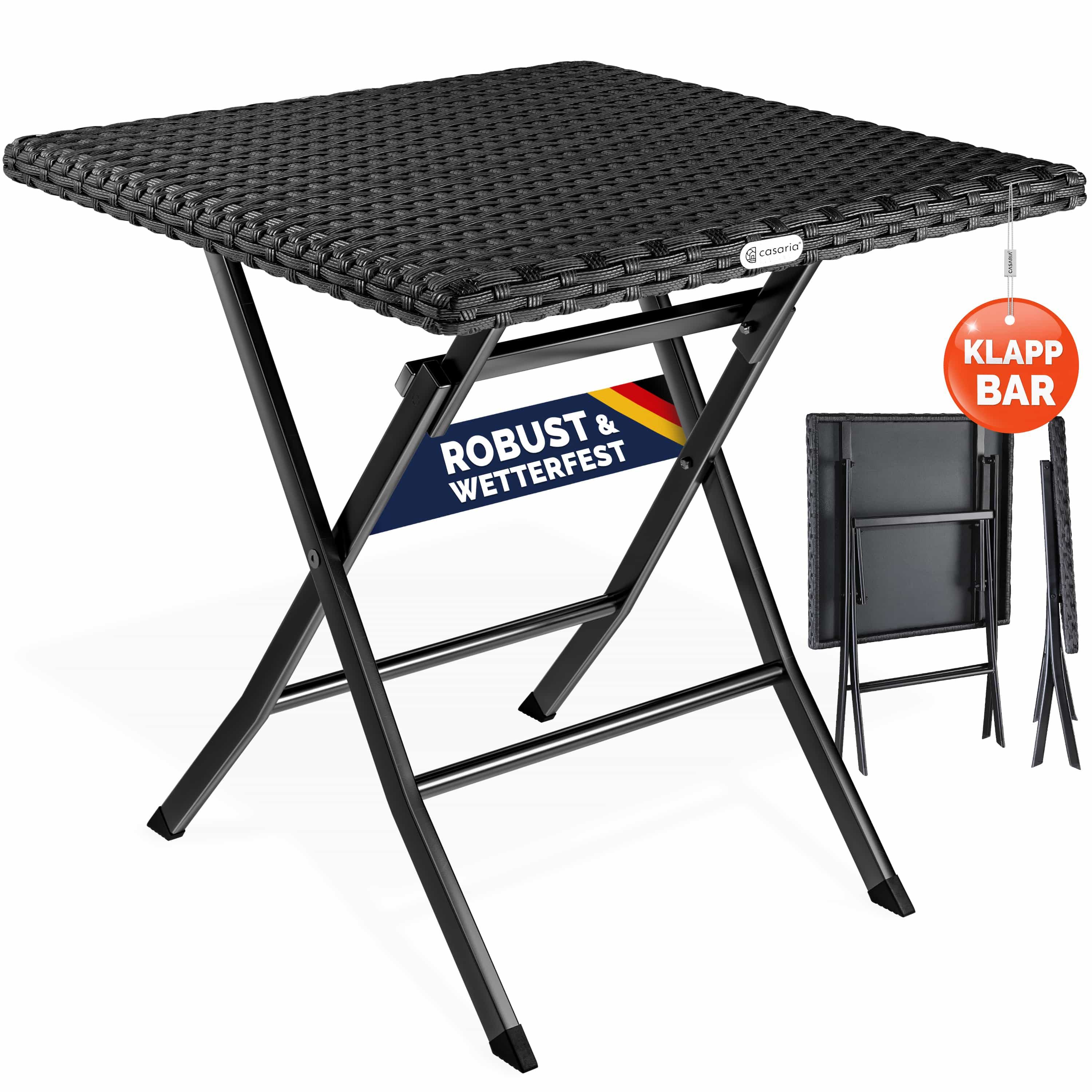 Casaria Klapptisch Rom (1-St), Polyrattan 65x65cm Platzsparend Klappbar Tragbar 60kg Belastbarkeit