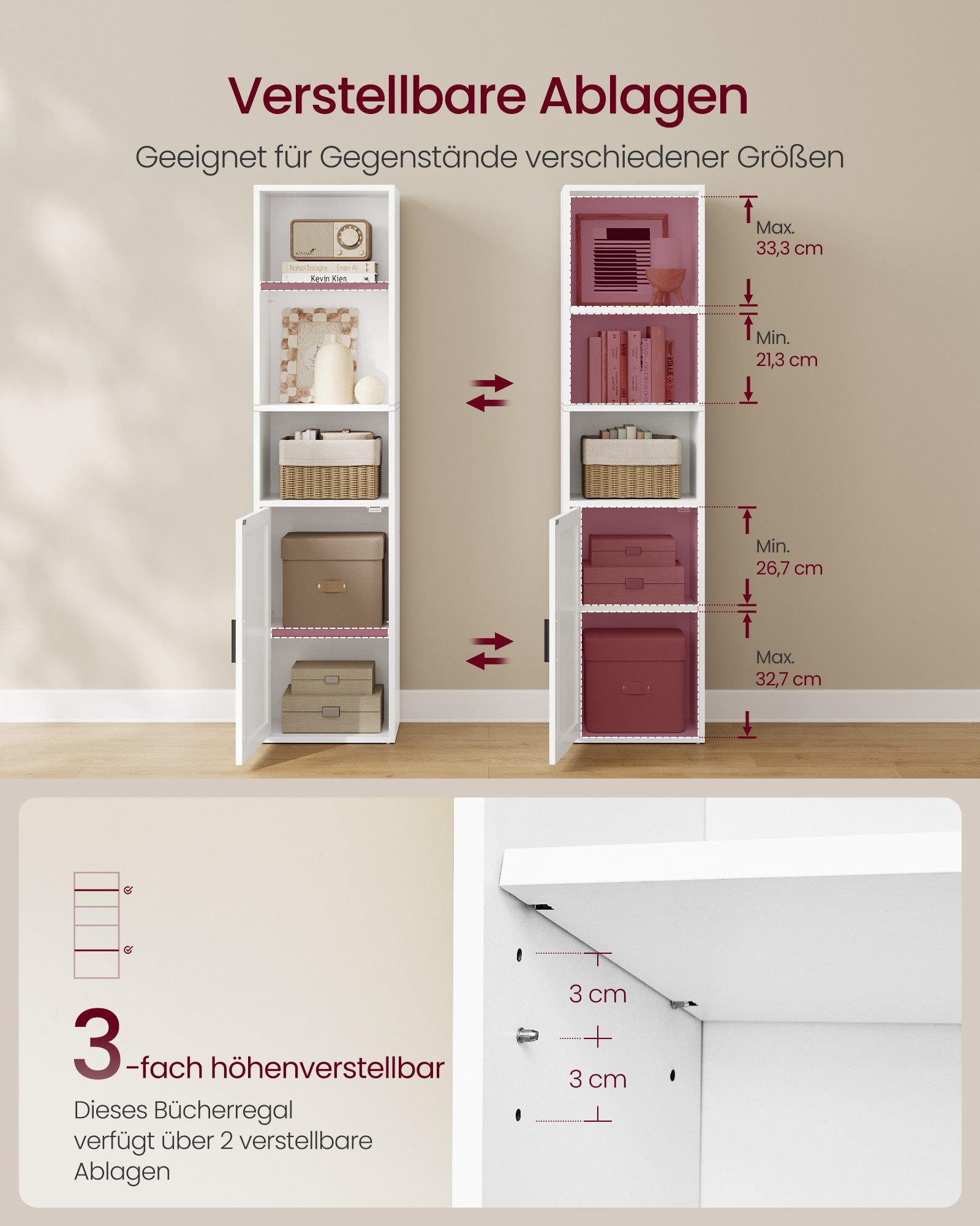 VASAGLE Bücherregal Standregal mit Tür, für Wohnzimmer, Homeoffice, Esszimmer, 31,8 x 24 x 145,9 cm, für Wohnzimmer, Homeoffice, hohes Regal, mit Tür – Bild 3 von 5