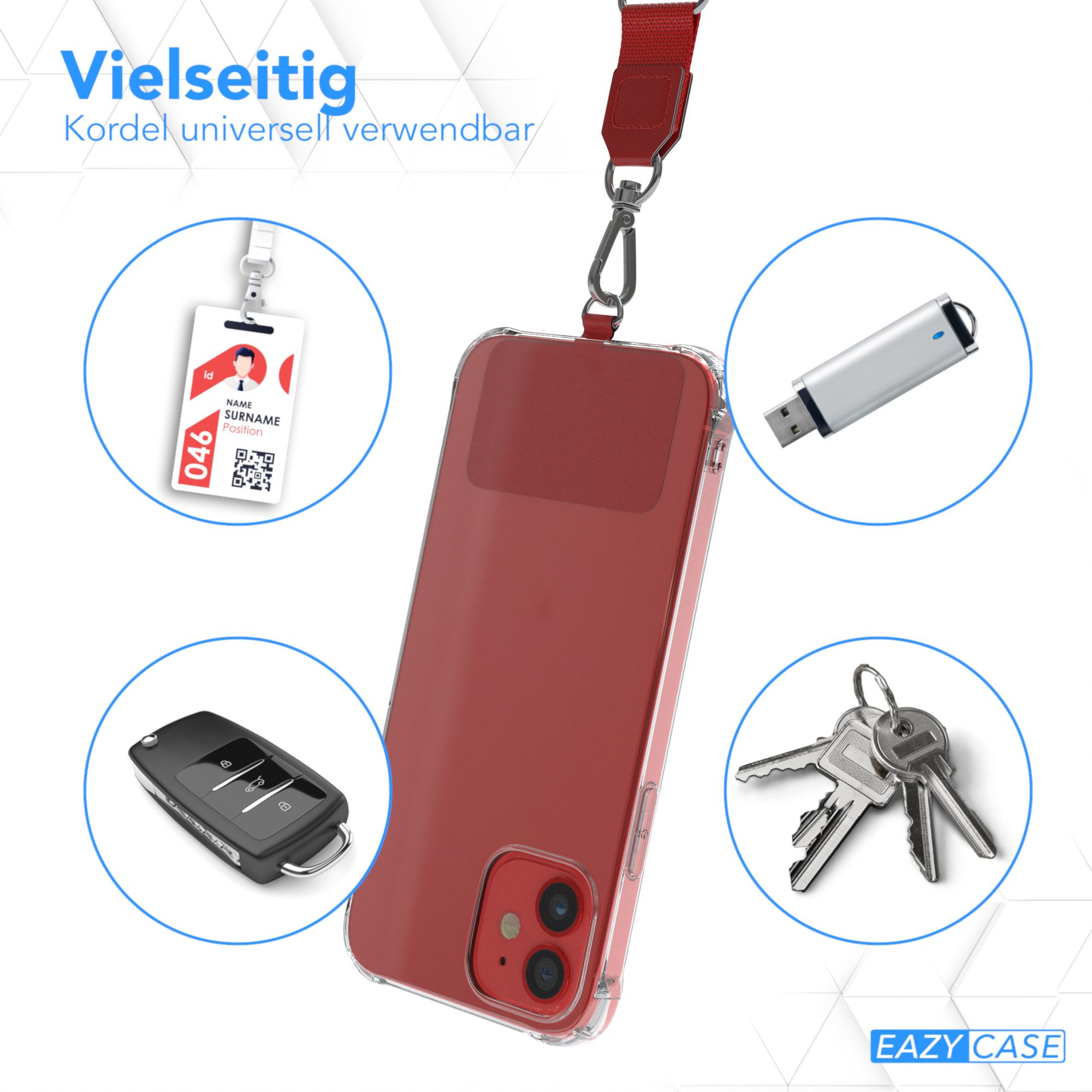 EAZY CASE Handykette Universal Handykette mit Breitband, Case für Unterwegs Festival Handyband mit jeder Hülle kombinierbar Rot – Bild 3 von 5