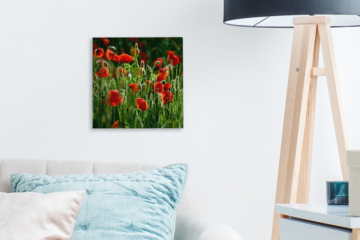 St), Bilder Frontansicht Wohnzimmer Feld, Leinwand für Leinwandbild auf dem (1 OneMillionCanvasses® Schlafzimmer von Mohnblumen