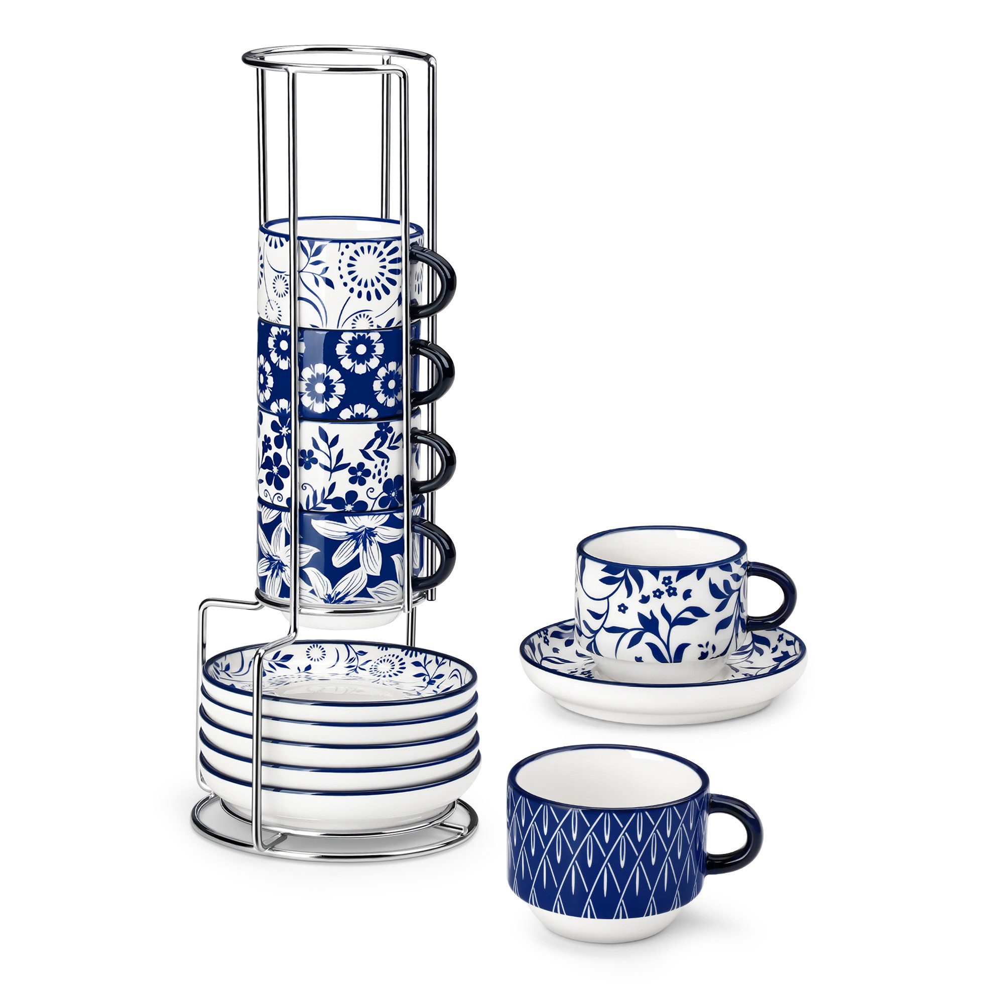 vancasso Kaffeeservice 6tlg Kaffeeservice, Porzellan Espresso-Set, Metallständer (6-tlg), 6 Personen, Porzellan