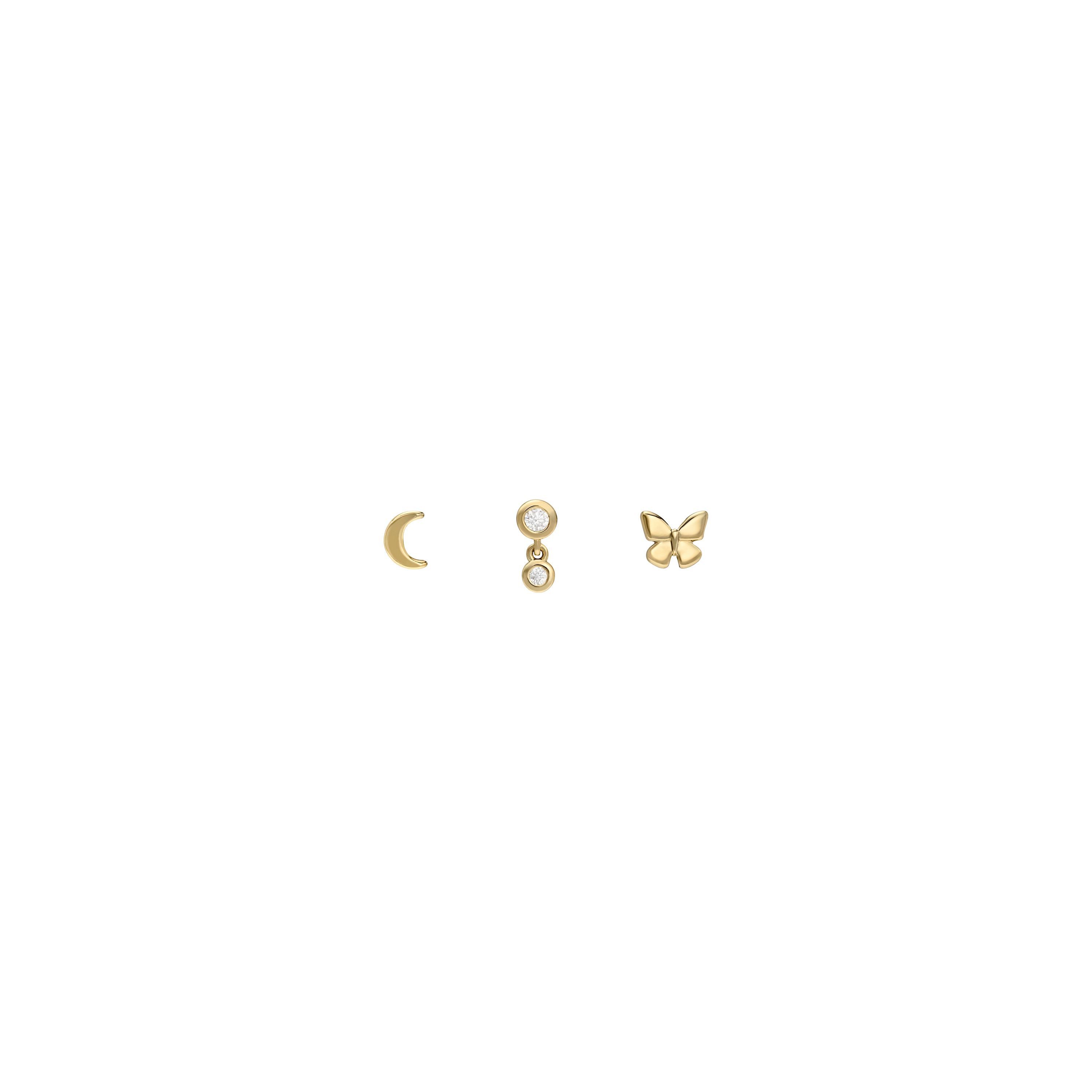 Fossil Ohrstecker-Set Multipack Metall JEWELRY Halbmond Glitz Schmetterling (Set, 3-tlg), mit Zirkonia (synth)