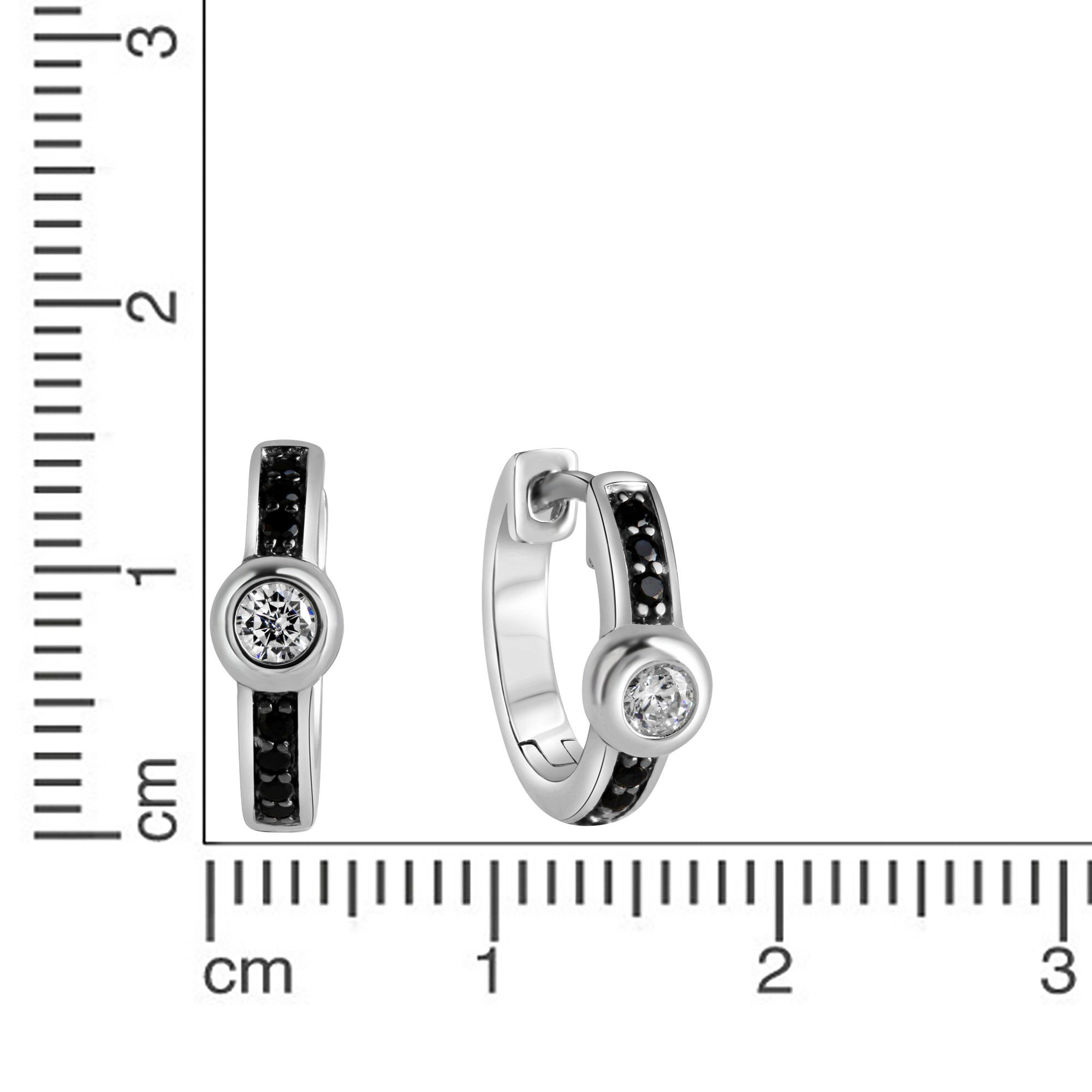 CELESTA Paar Creolen 925 Silber mit Zirkoniasteinen schwarz und weiß