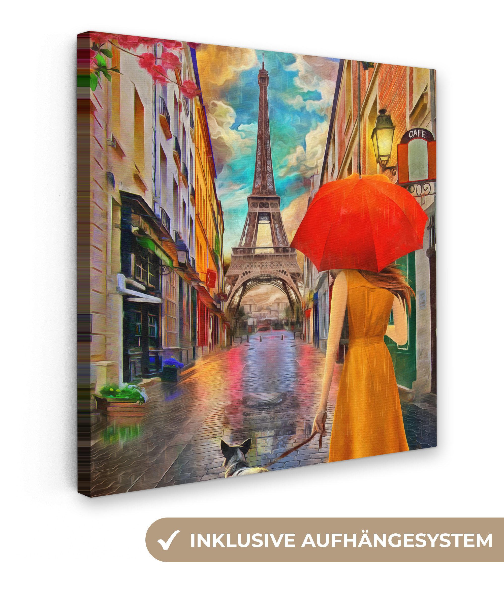 OneMillionCanvasses® Leinwandbild Kunstdrucke - Ölfarbe - Frau - Hund - Par günstig online kaufen