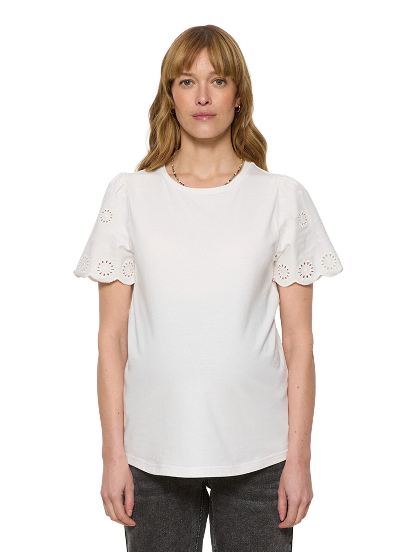 vertbaudet Umstandsshirt Umstandsshirt, kurze Ärmel mit Stickereien