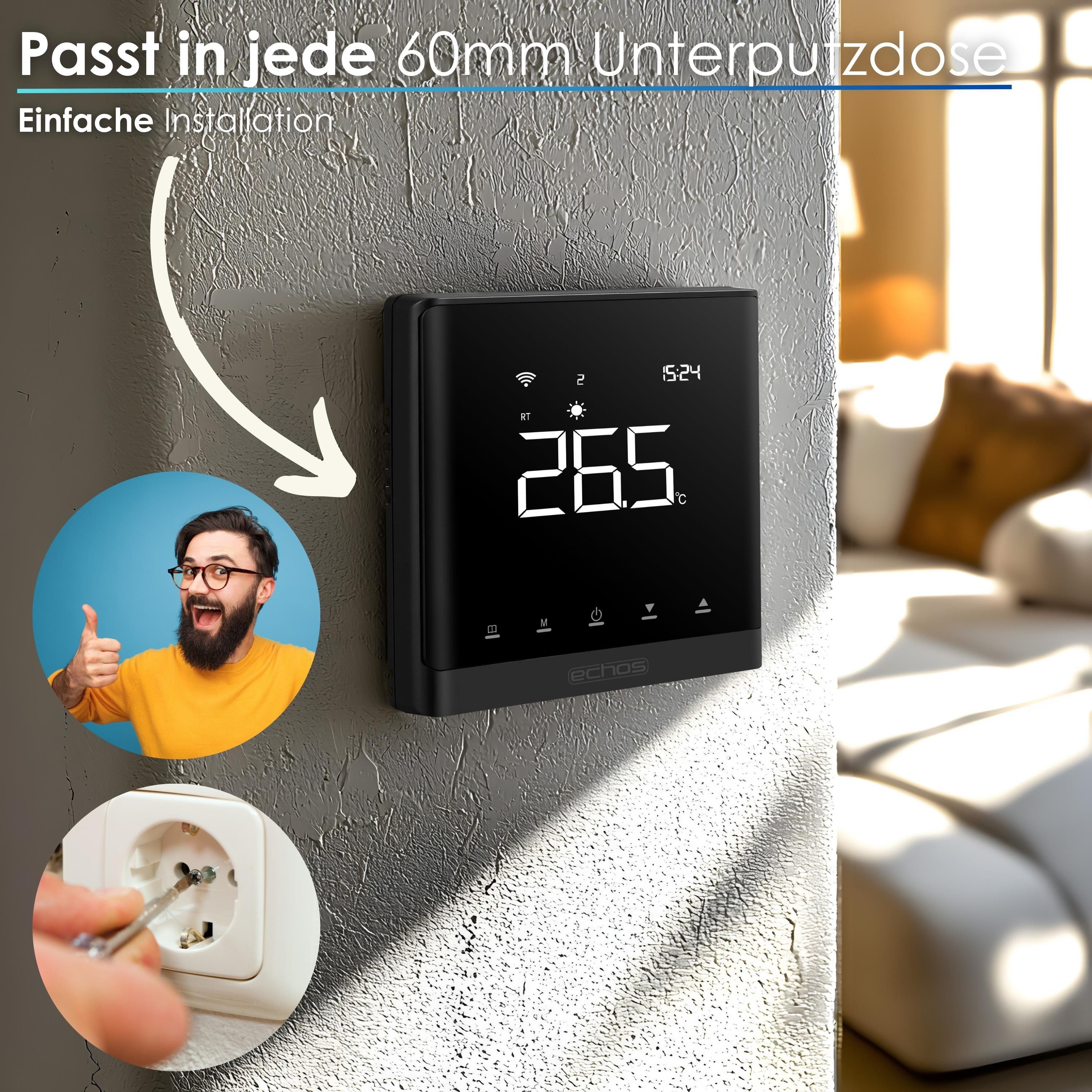 echos Raumthermostat WLAN Wandthermostat Eco-4181, elektronisch, Dimmbares Display,Touchtasten,Smart Life App-Steuerung,Sprachsteuerung – Bild 5 von 5