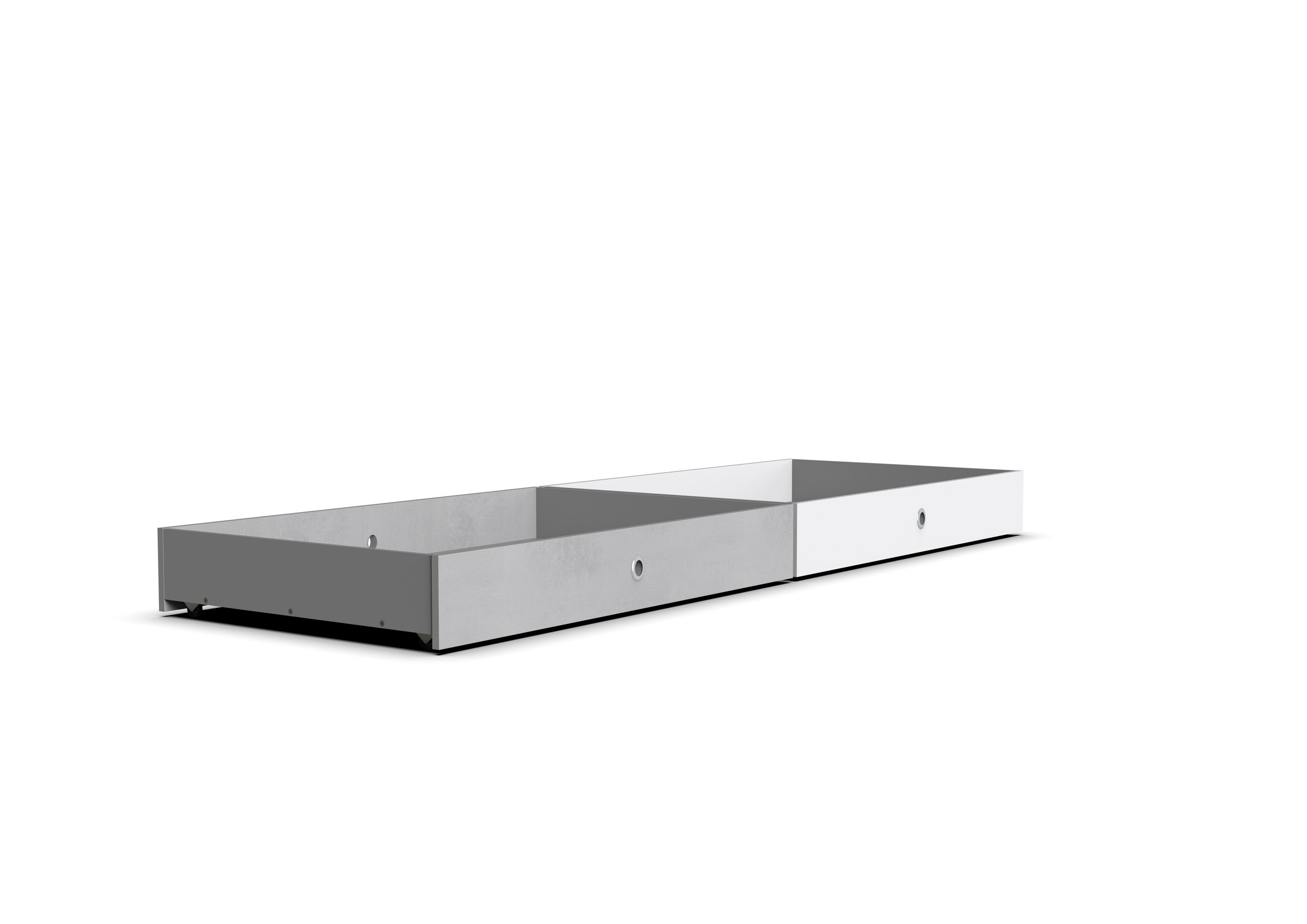 freiraum Bettschubkasten Joker (B/H/T: 100x16x60 cm), in Weiß mit Absetzungen in Beton-Nachbildung lichtgrau | Schubkästen