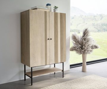 DELIFE Highboard Nestos, Mango White Wash 90x140 cm Metall Schwarz 2 Türen