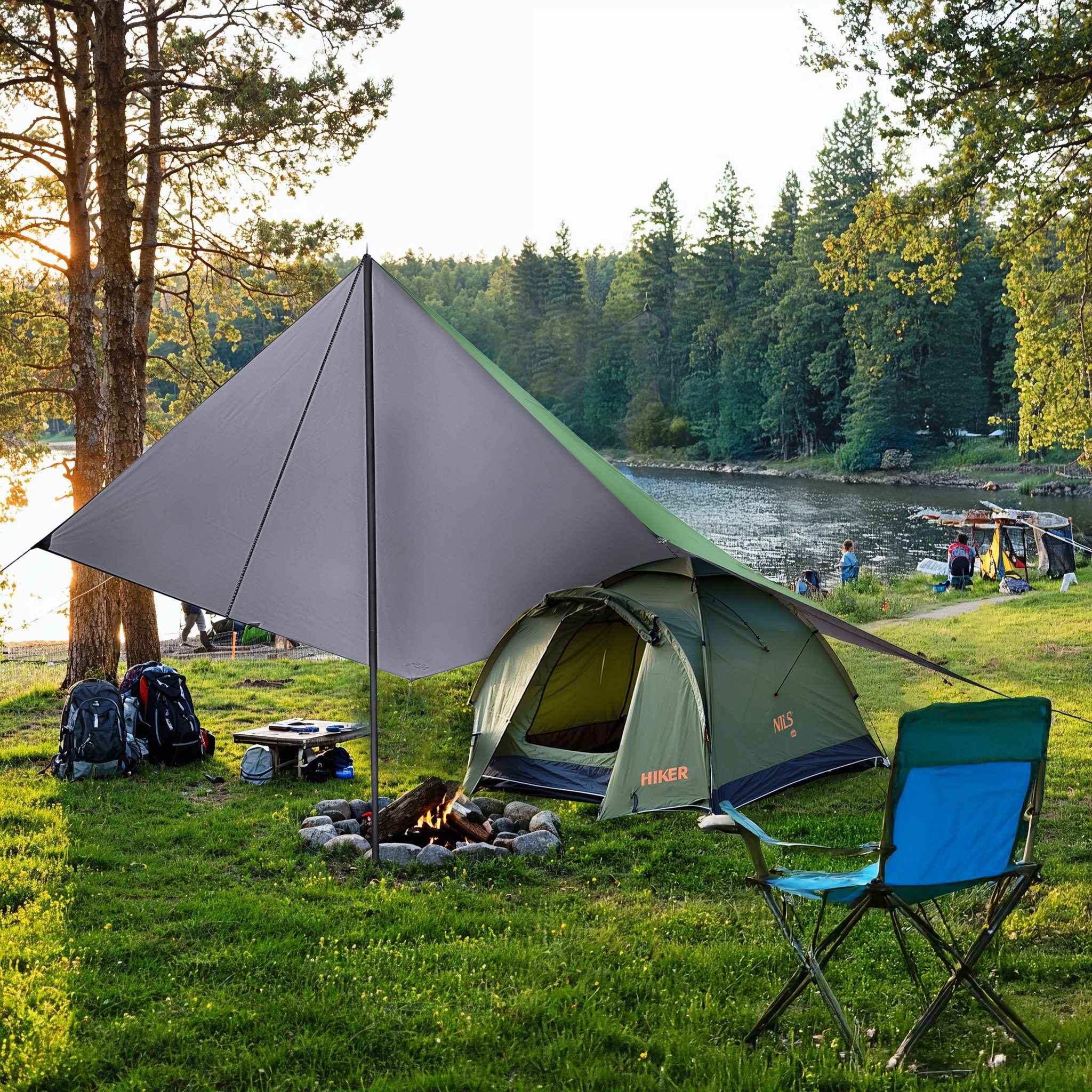 NILS CAMP Tarp-Zelt NC17107 TARP CAMPINGPLATTE 300X300 CM GRÜN NILS CAMP, (Spar-Set, 1 tlg., 300 x 300 cm wasserdicht), UV-Schutz, wasserdicht 1000 mm, mit Heringen