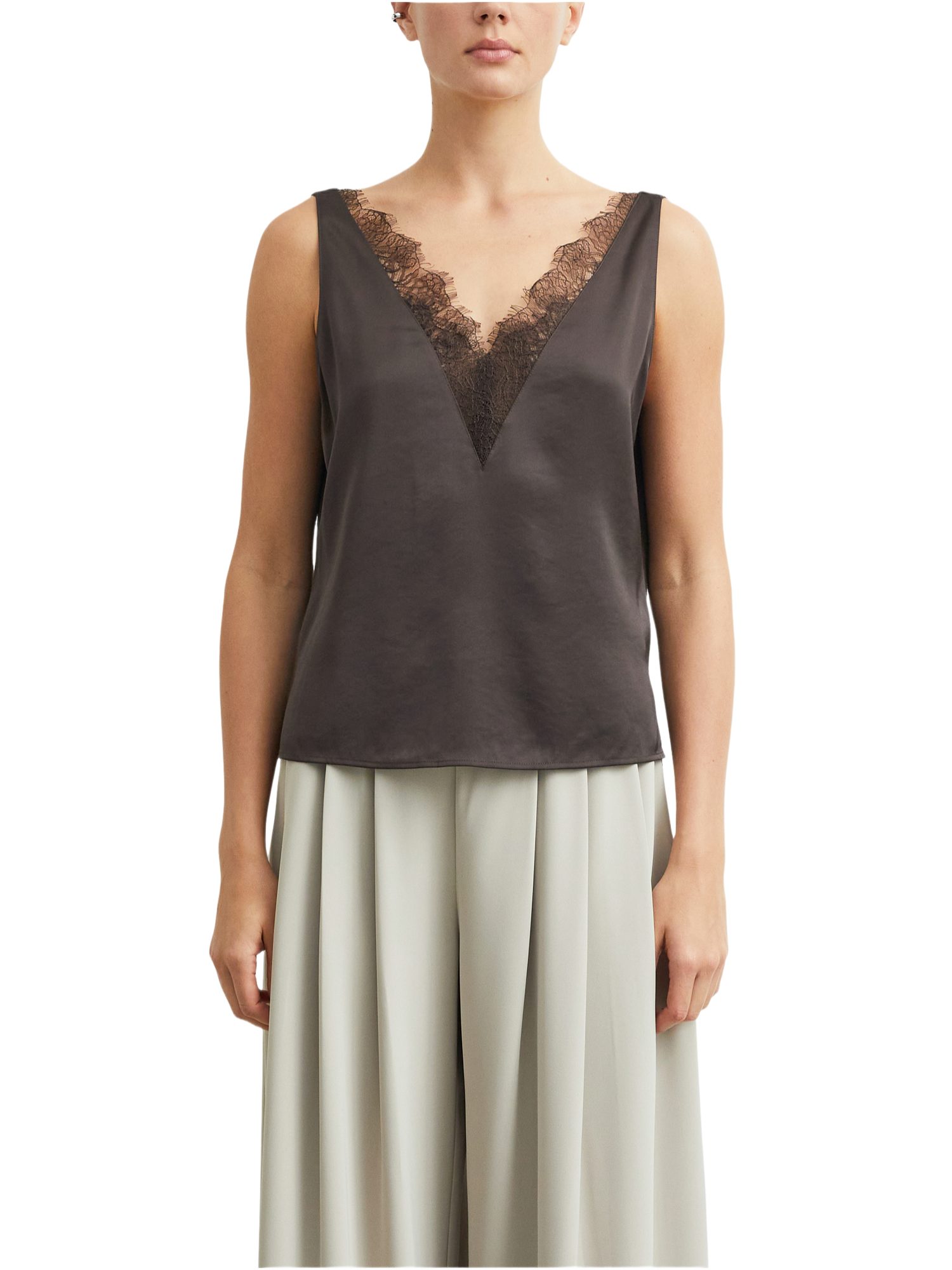 comma Blusenshirt braun,Elegant,Polyester,Unifarben,V-Ausschnitt,Ärmellos,Regular Fit