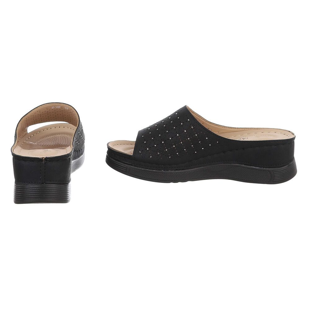 Ital-Design Damen Pantolette mit Lochmuster und Komfortsohle Plateausandaletten (91849121) Keilabsatz/Wedge Keilsandaletten in Schwarz – Bild 5 von 5