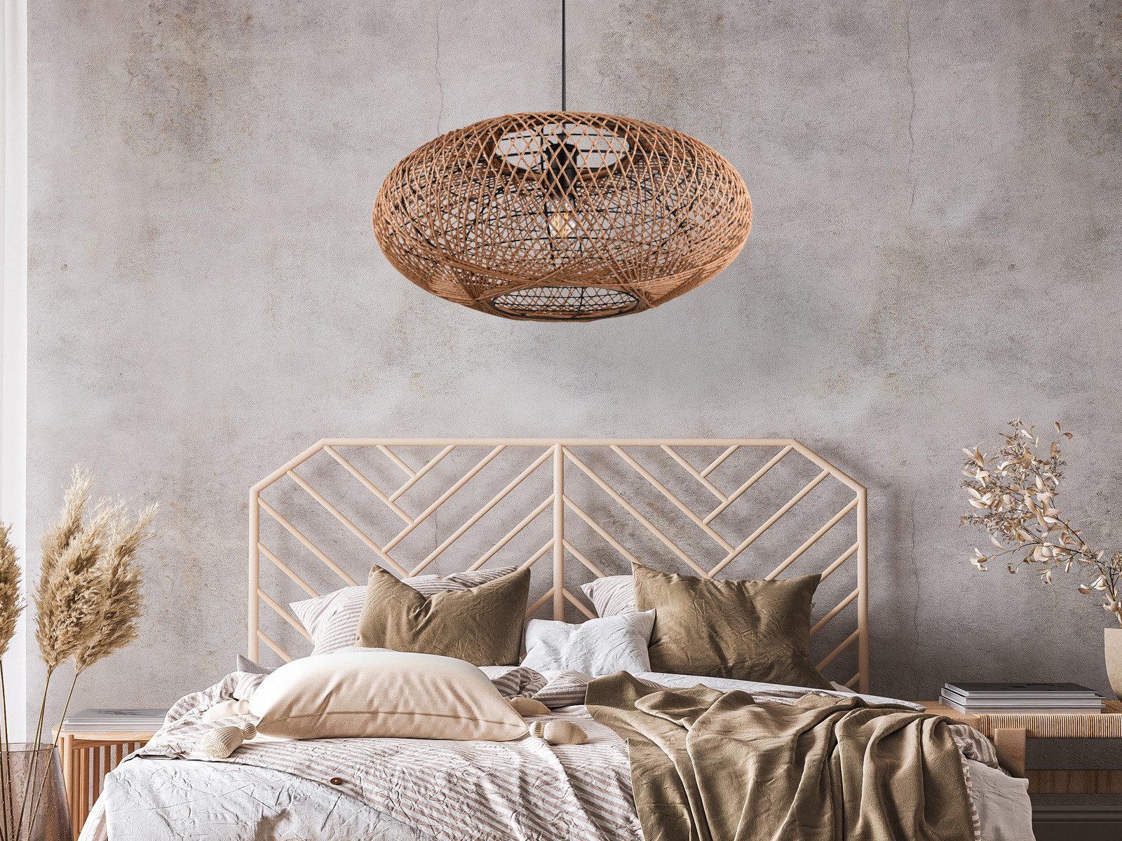 TRIO Leuchten LED Pendelleuchte, Dimmfunktion, LED wechselbar, Warmweiß, große ausgefallene Boho Korb-lampe für über Esstisch hängend, Ø 52cm