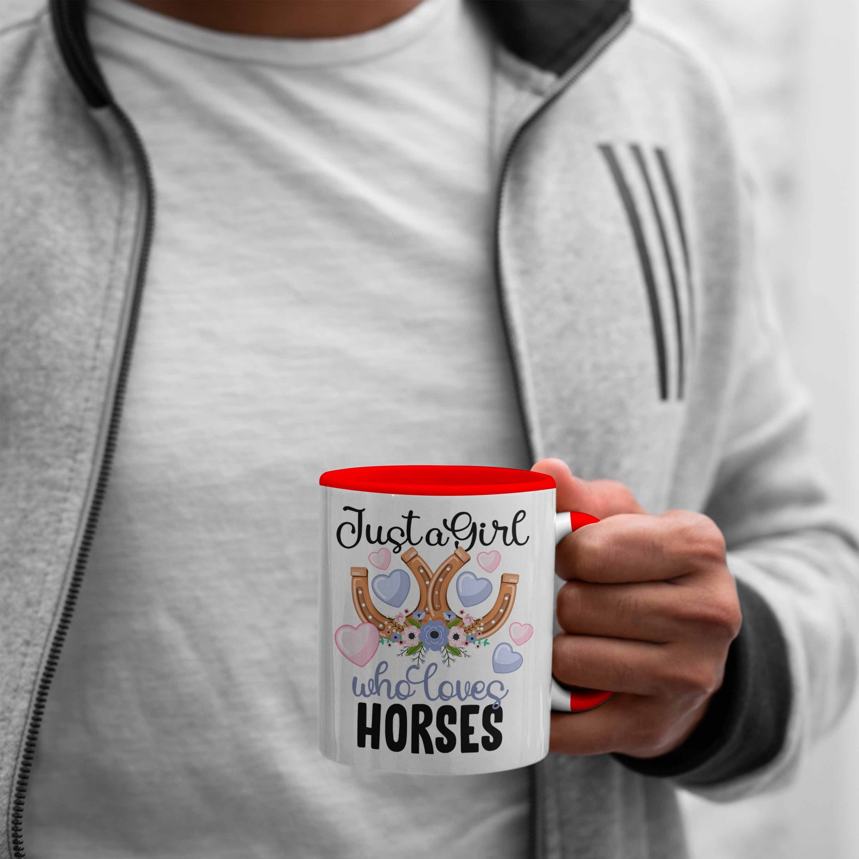 Pferde Reiten Mädchen Reiterin Tasse für Trendation Rot Tasse Geschenk