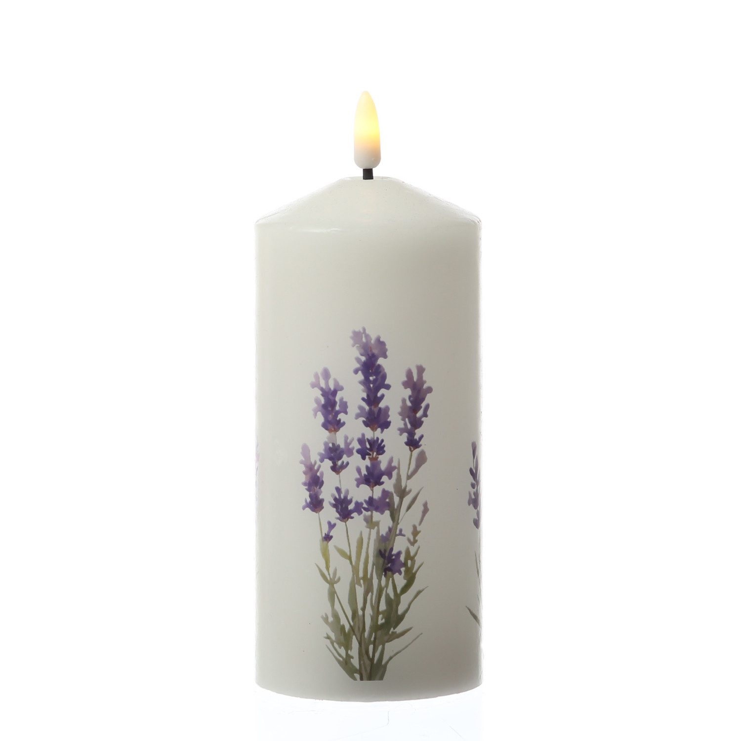MARELIDA LED-Kerze LED Kerze mit Lavendel Motiv Echtwachskerze 7x18,5cm Batterie Timer, LED Classic, warmweiß (2100K bis 3000K) – Bild 4 von 5