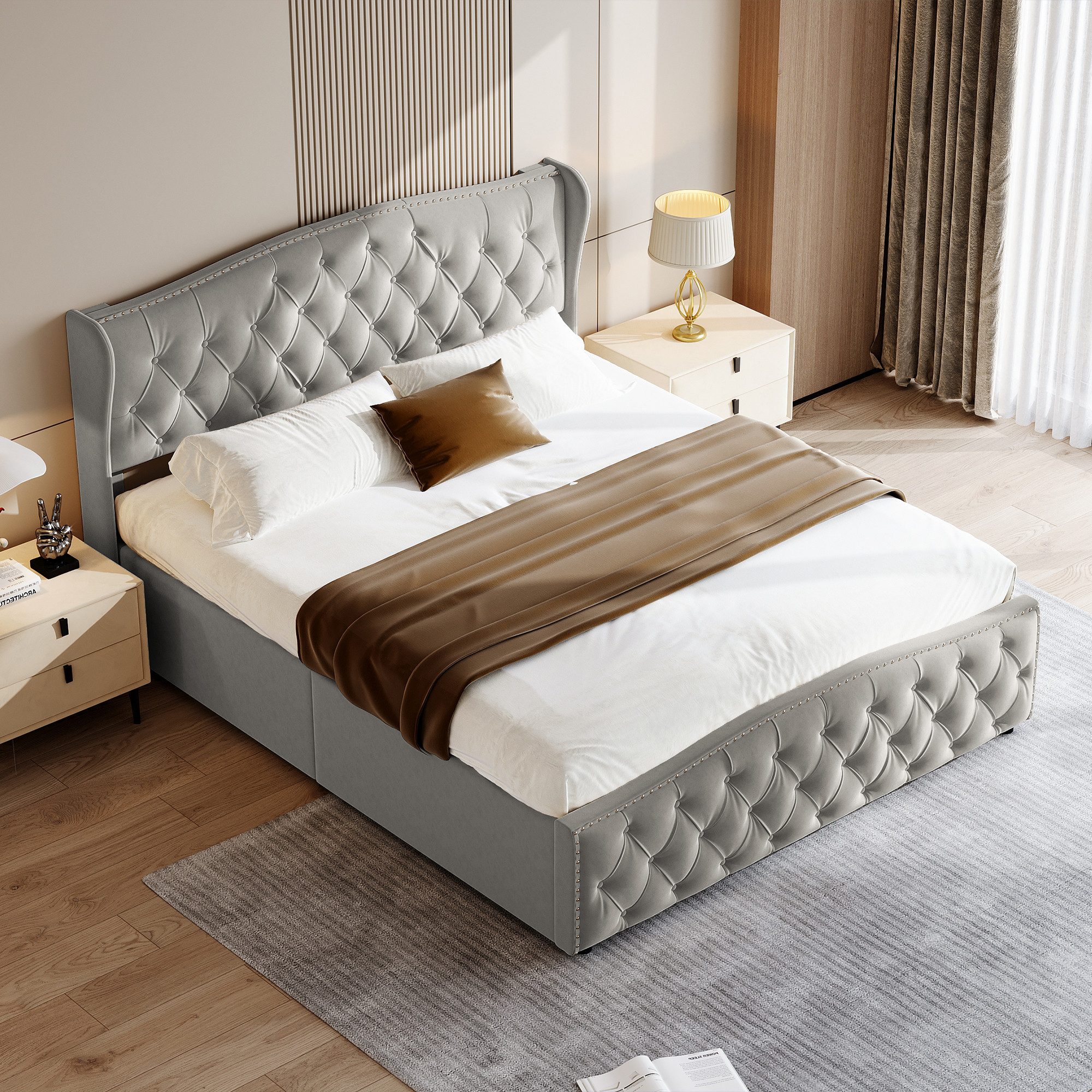 PXloue Polsterbett Elegantes Polsterbett mit Kopfteil und Knopfheftung, Lux günstig online kaufen