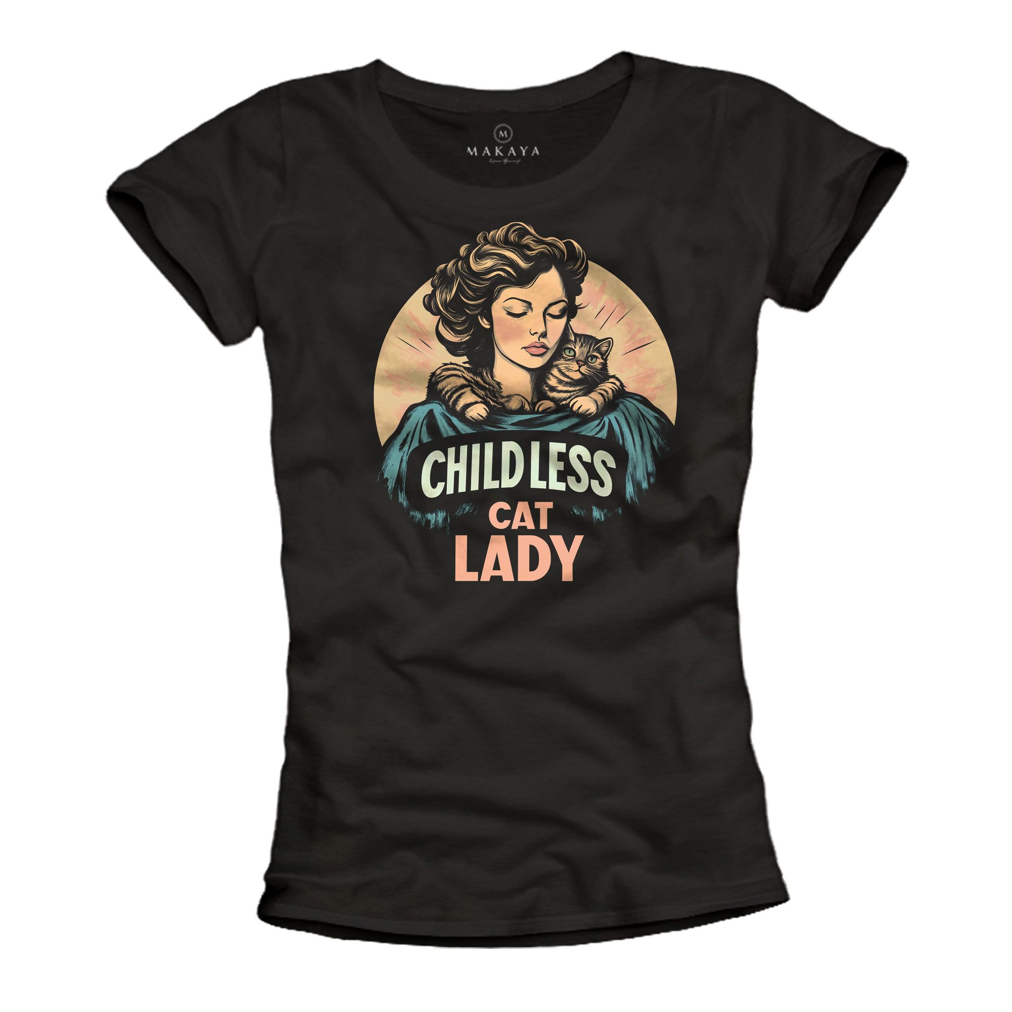 Print-Shirt Damen Katzenmotiv Childless Cat Lady Lustige Sprüche Katzen Top Frauen