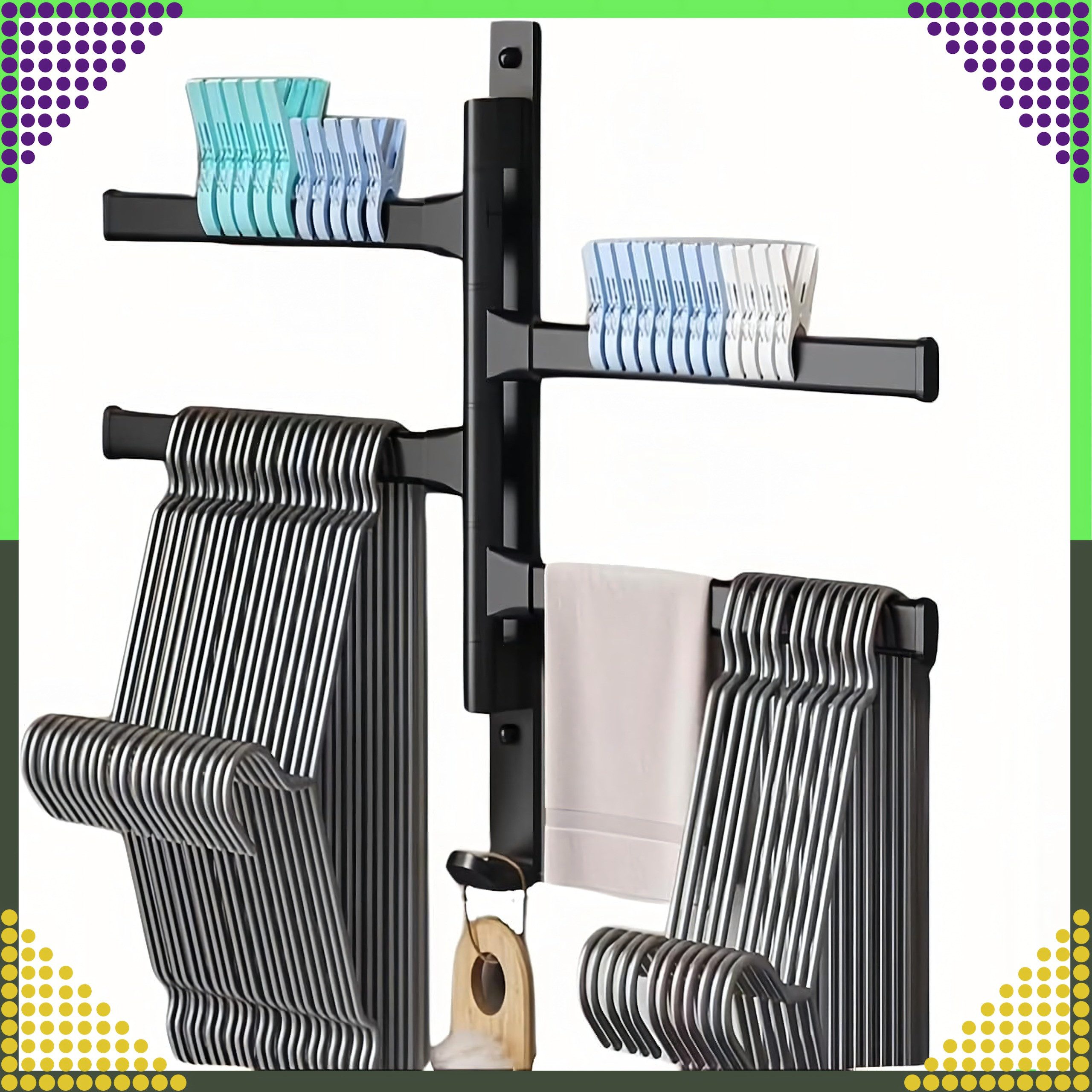 Realb2b Handtuchhalter Drehbarer Handtuchhalter Aluminium 4-armig schwarz matt Wandmontage, Schwenkbare 4 Arme, platzsparend, Aluminium, mattschwarz beschichtet