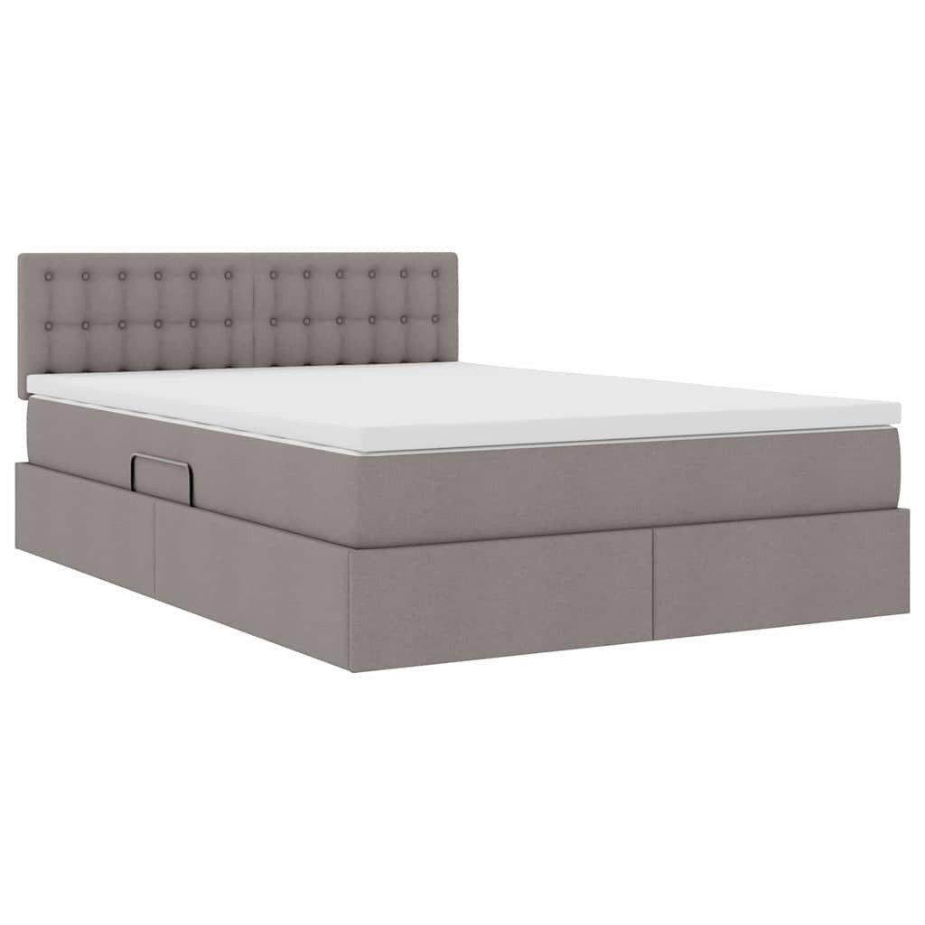 vidaXL Bed with Storage and LED Lighting with Mattress, Taupe, 140 x 190 cm, Fabric (1-piece)
