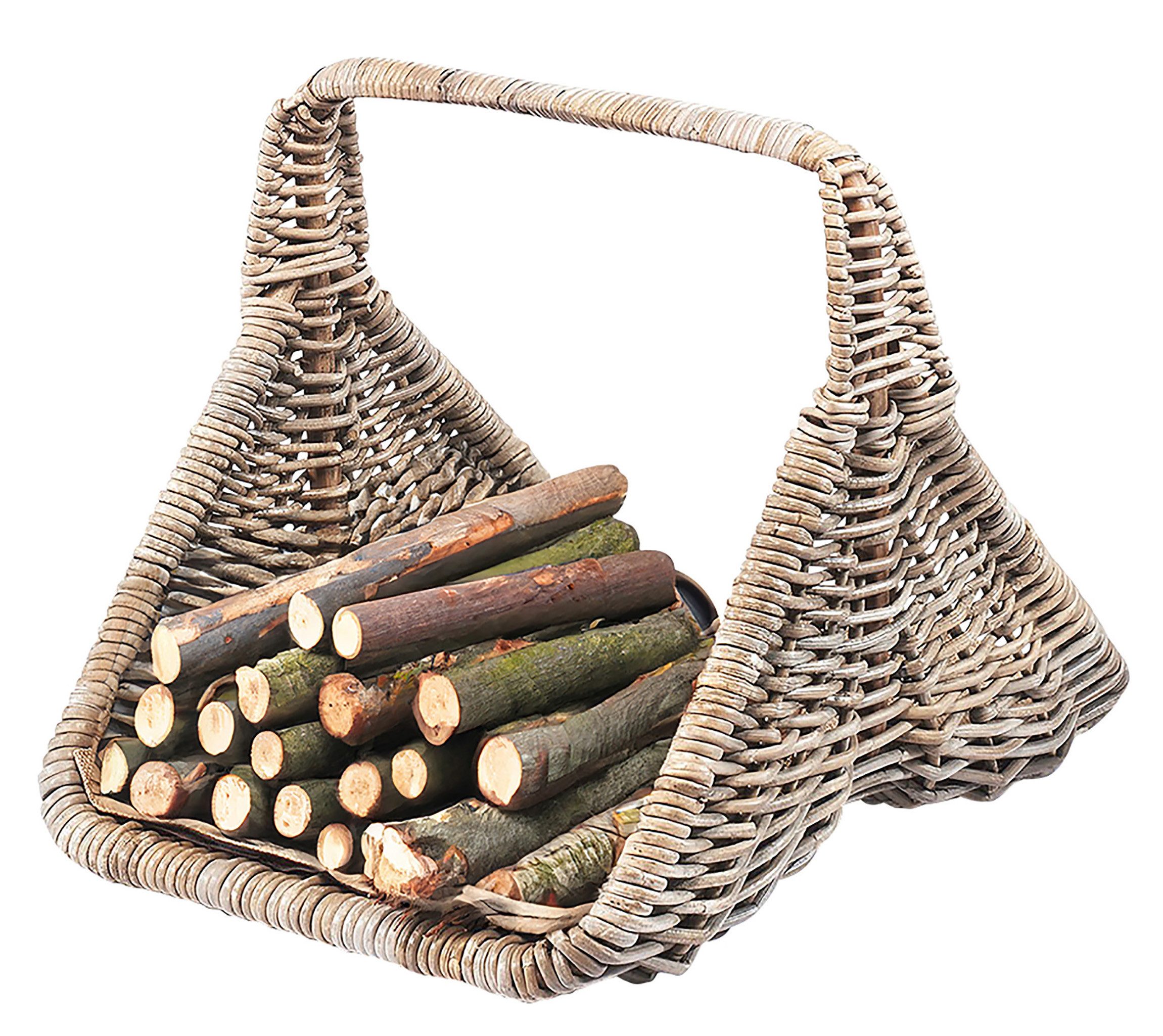 Kobolo Kaminholzkorb Holztrage Rattan kubu grey - mit Leinenstoff