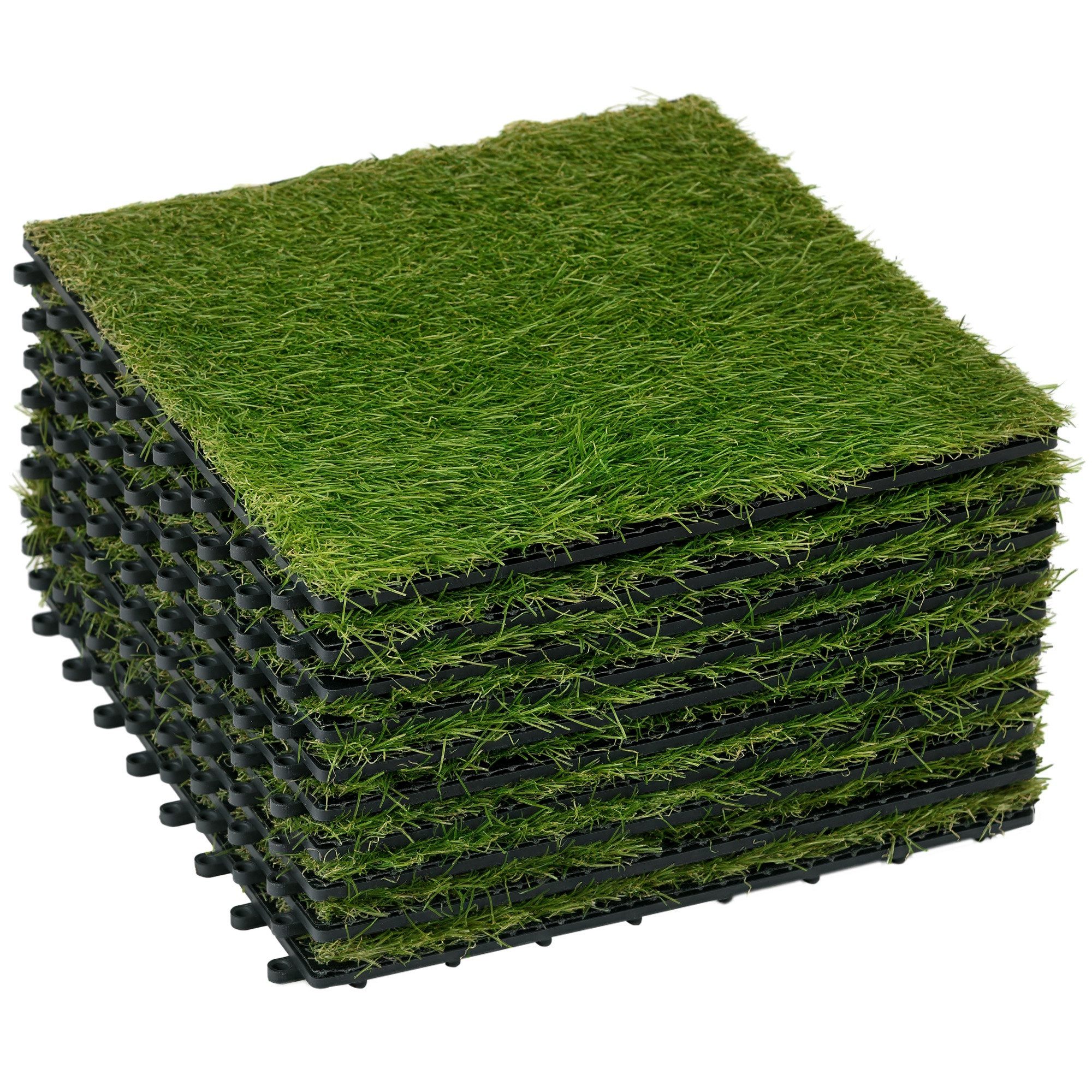 Outsunny Kunstrasen Rollrasen künstlicher Rasen für Balkon Garten, quadratisch, Höhe: 3.5 mm, 25 mm Kunststoff Dunkelgrün 30 x 30 cm