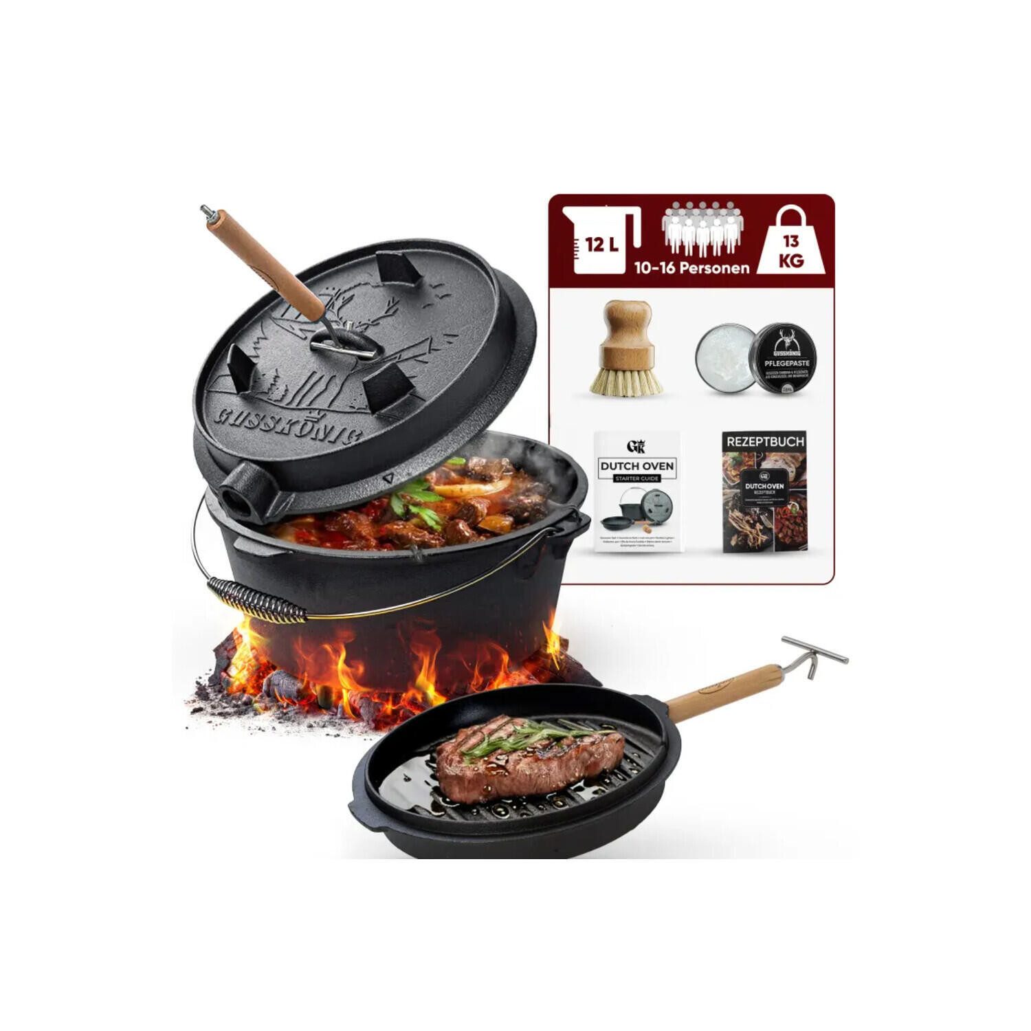 GUSSKÖNIG Bräter Dutch Oven Set 12L mit Füße