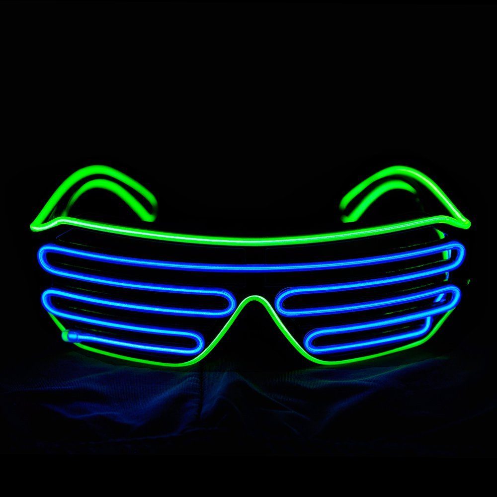 GelldG Brille LED Brille, Neon Leuchtbrille, Party Brille, Leuchten, Sonnenbrille Smaragdgrüner Rahmen/Eisblauer Spiegel