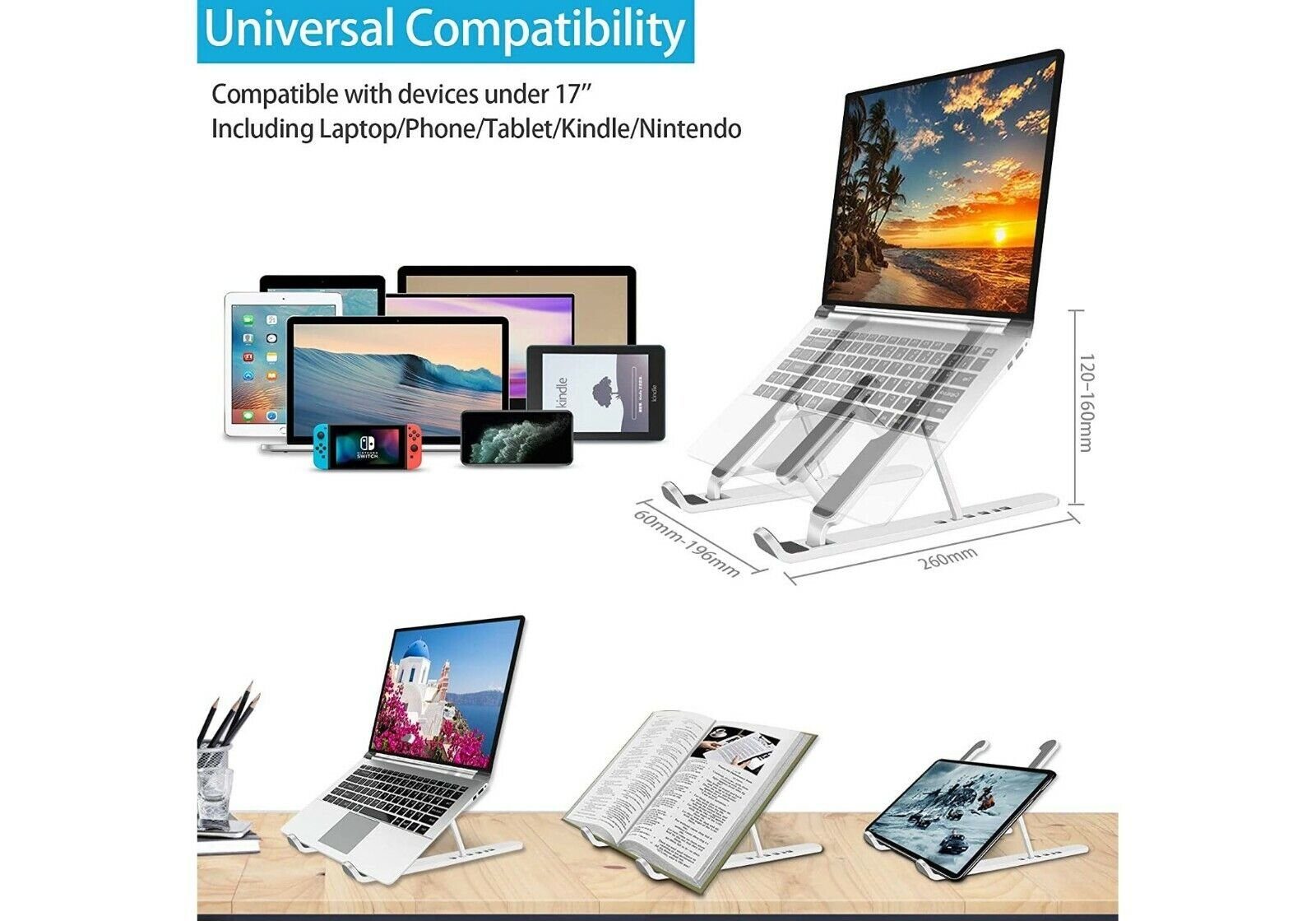 JPARR Laptoptisch Faltbarer Laptop-Ständer, 6 Winkel, Tablet-Ständer-Halterung (1x Laptopständer/Tabletständer Buchständer, 1x Laptiopständer auch als Tabletstä – Bild 5 von 5