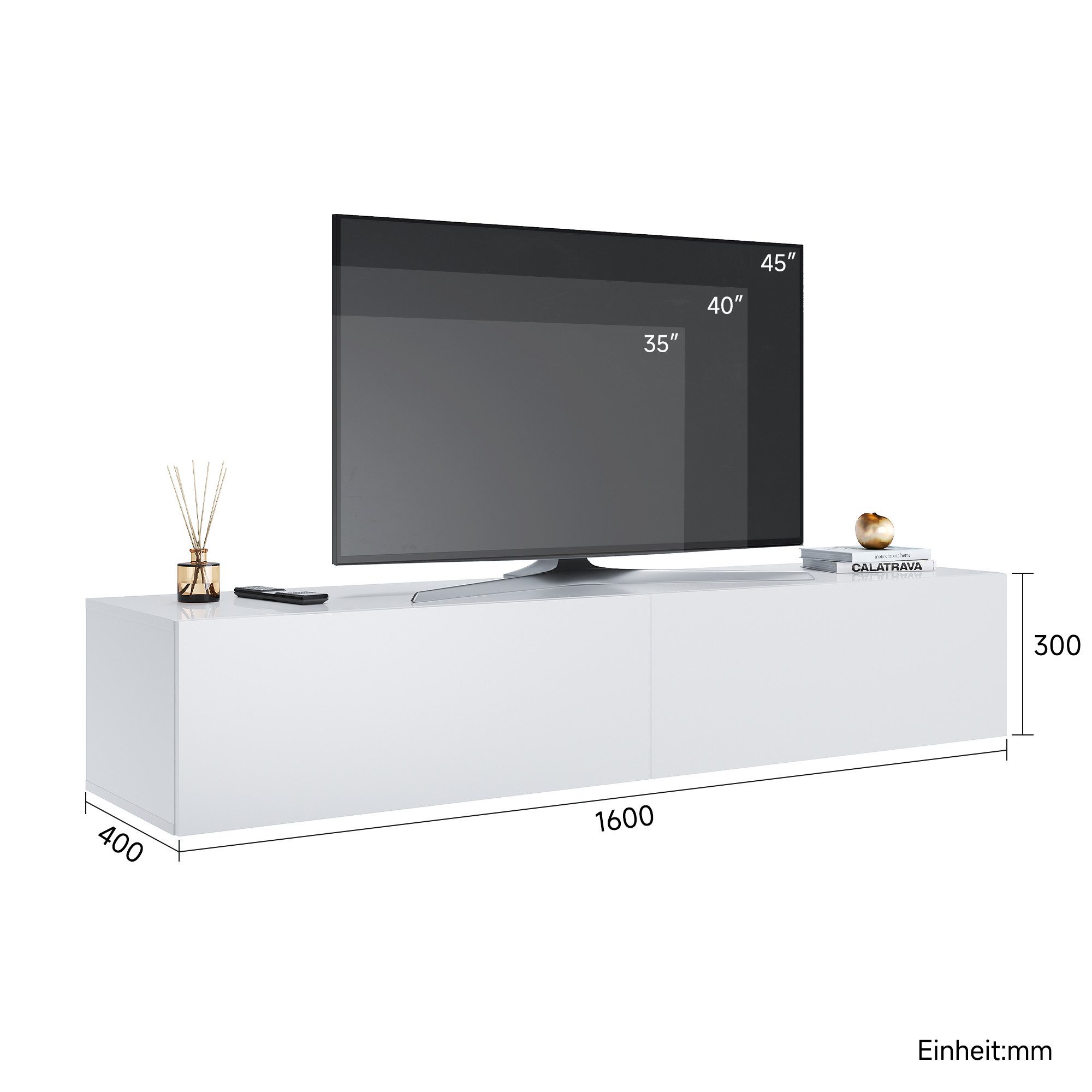 SONNI Lowboard Breite 140/160/180cm,TV Board,Hängend,Hochglanz,Weiß/schwarz günstig online kaufen