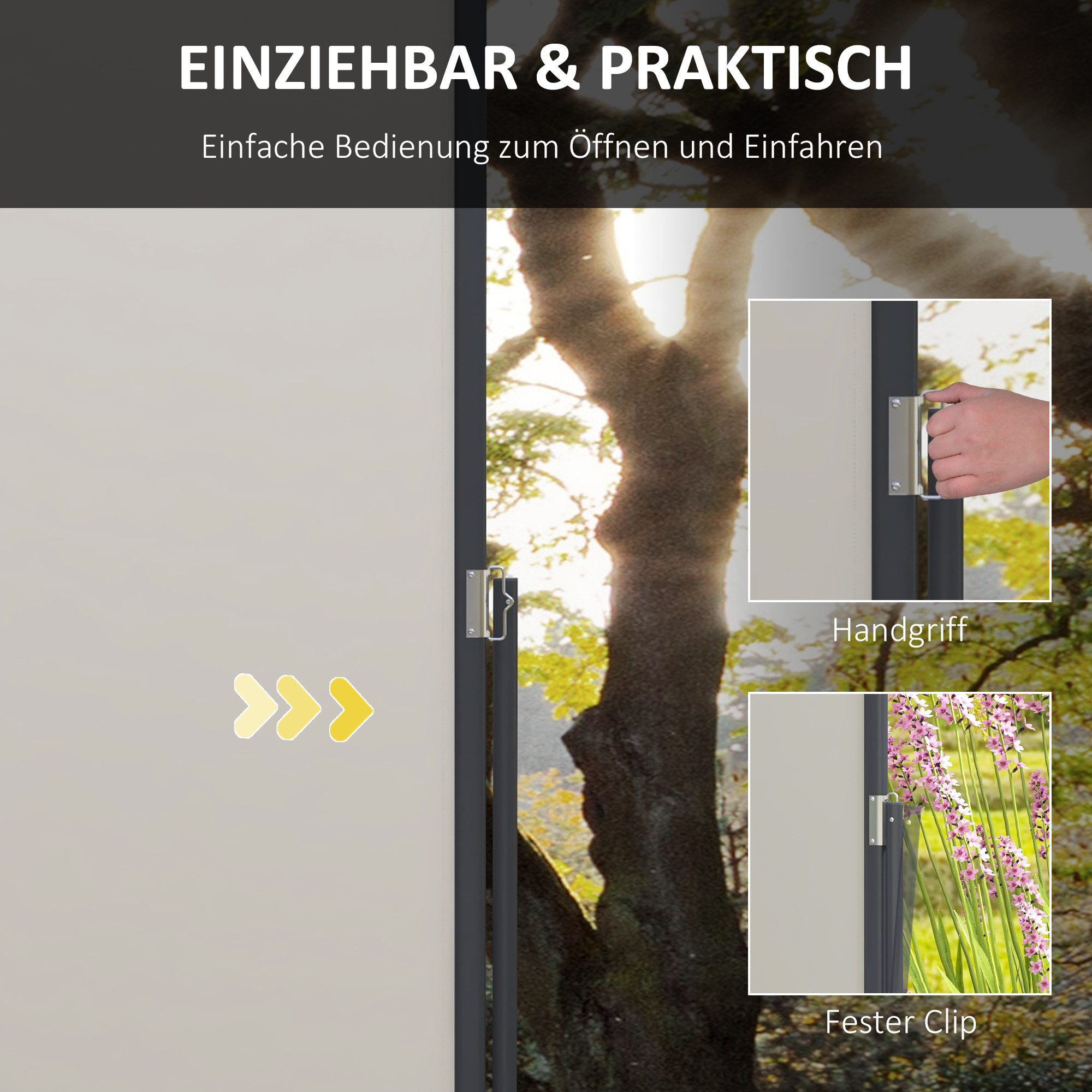 MC Star Seitenmarkise Ausziehbare 300 x 140cm Gartenmarkise Sichtschutzwand mit UV-Schutz (mit UV-Schutz Windschutz Metall Polyester Hellgrau)