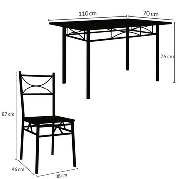 Casaria Essgruppe Paul, (5-tlg), Esstisch mit 4 Stühlen für Esszimmer Küche 5tlg. Sitzgruppe Robust