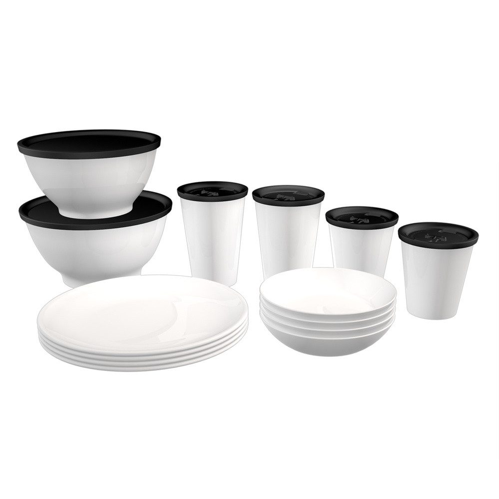 Ornamin Geschirr-Set Kleines Camping-Set, Camping-Geschirr-Set l bruchstabil l leicht l spülmaschinengeeignet
