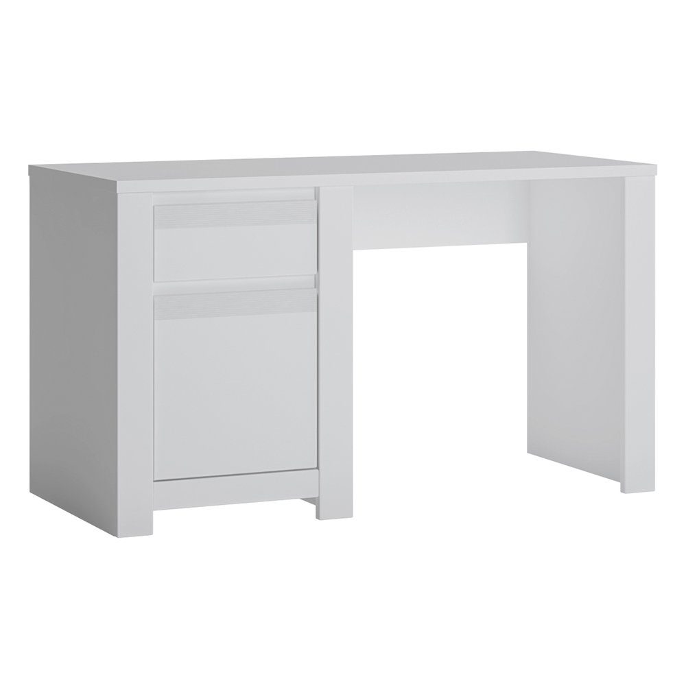 Lomadox Schreibtisch NAVA-129, Bürotisch, weiß, 130x75x60 cm, Schubkasten, Tür