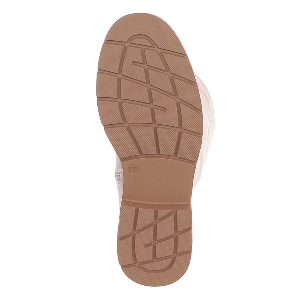 Ital-Design Damen Langschaftstiefel mit Reißverschluss und Profilsohle Stiefel (92299640) Blockabsatz Flache Stiefel in Beige – Bild 3 von 5