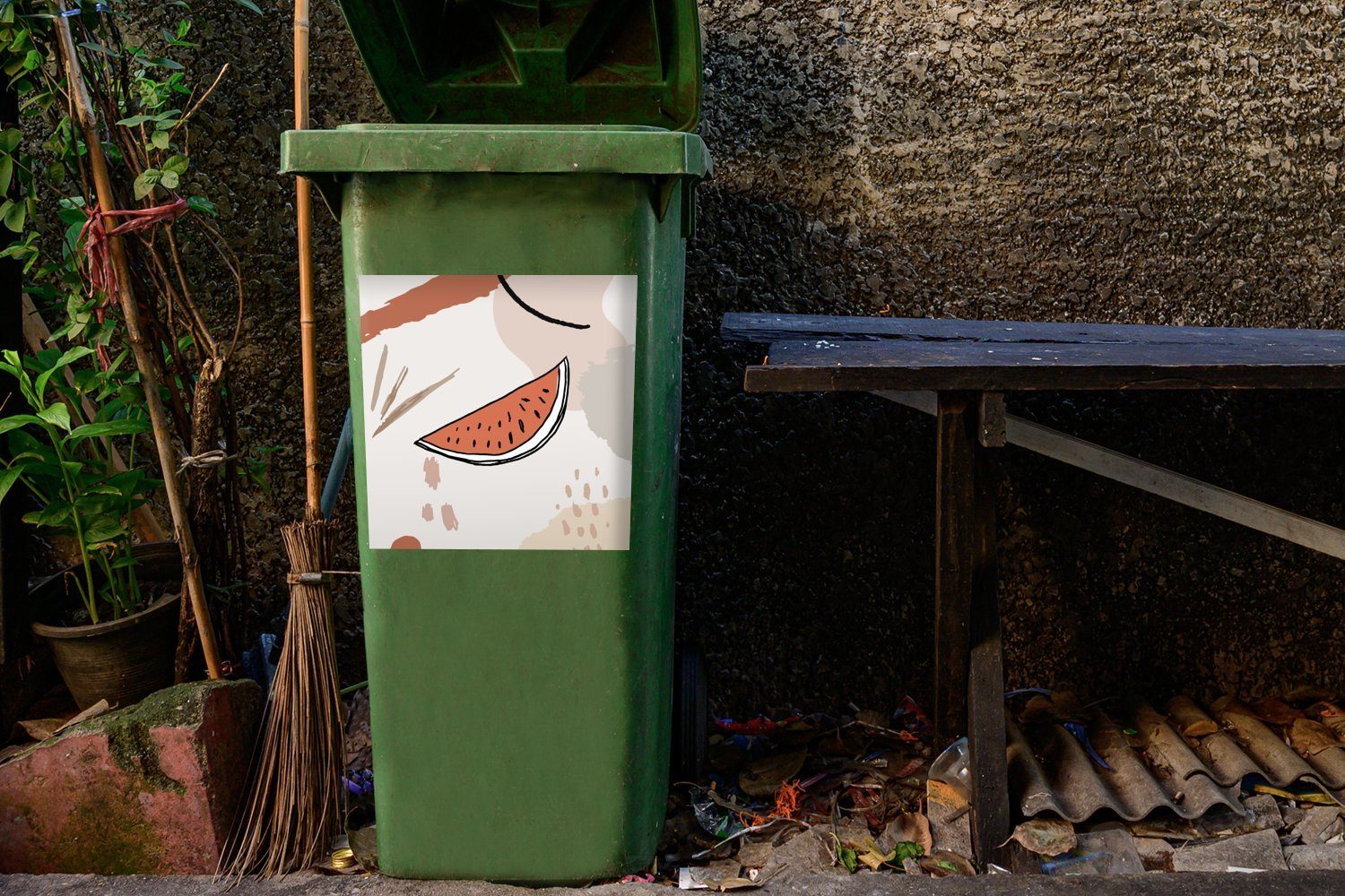 MuchoWow Mülleimer-aufkleber, (1 Weiß Abfalbehälter - St), Container, Wandsticker Wassermelone - Mülltonne, Sticker, Sommer