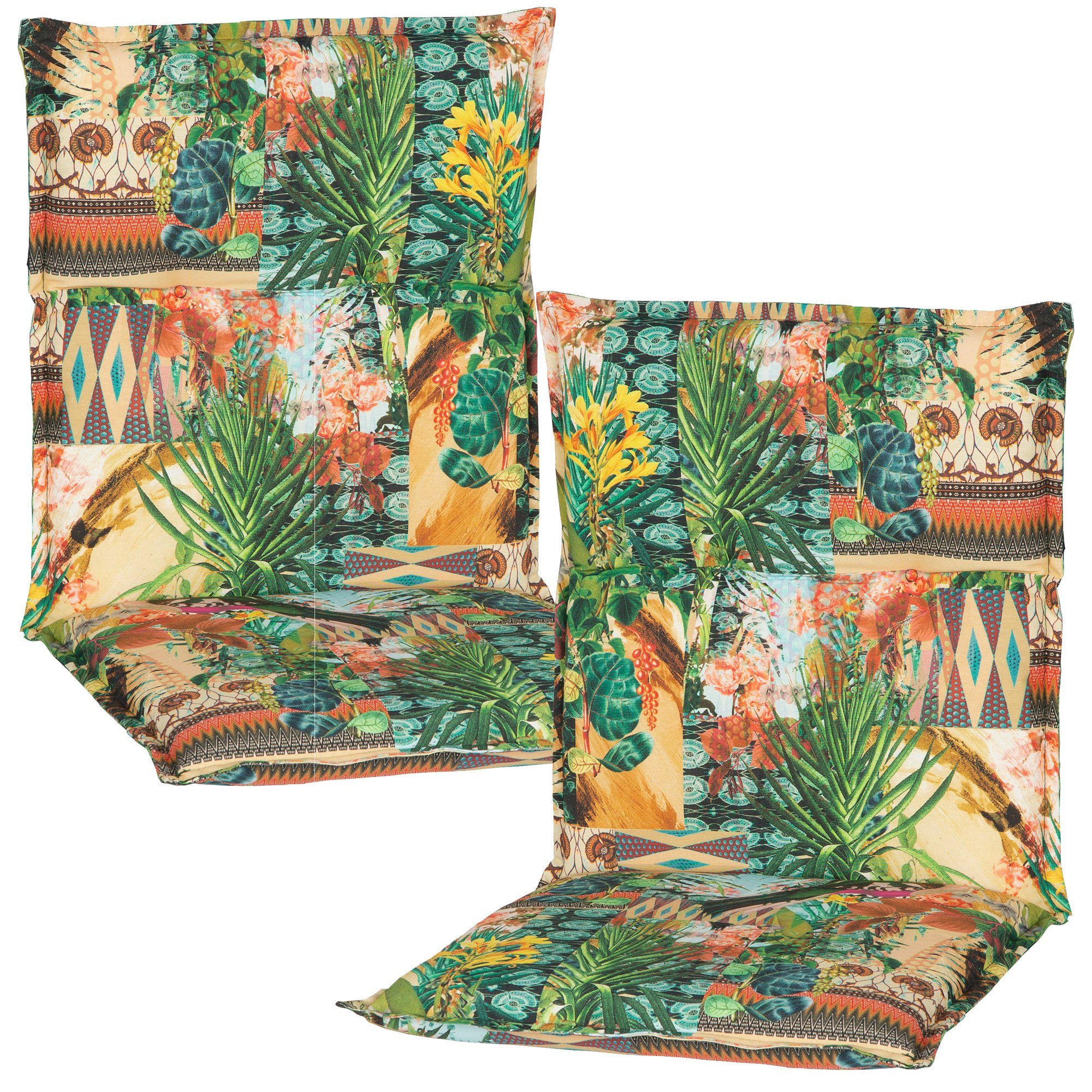 NYVI Sitzauflage Niedriglehner Auflagen 2er Set Piemont 98x46cm mit 8cm Komfortpolster, (2 St), Auflage für Gartenstühle, UV-Fest, mit Befestigungsband, Atmungsaktiv