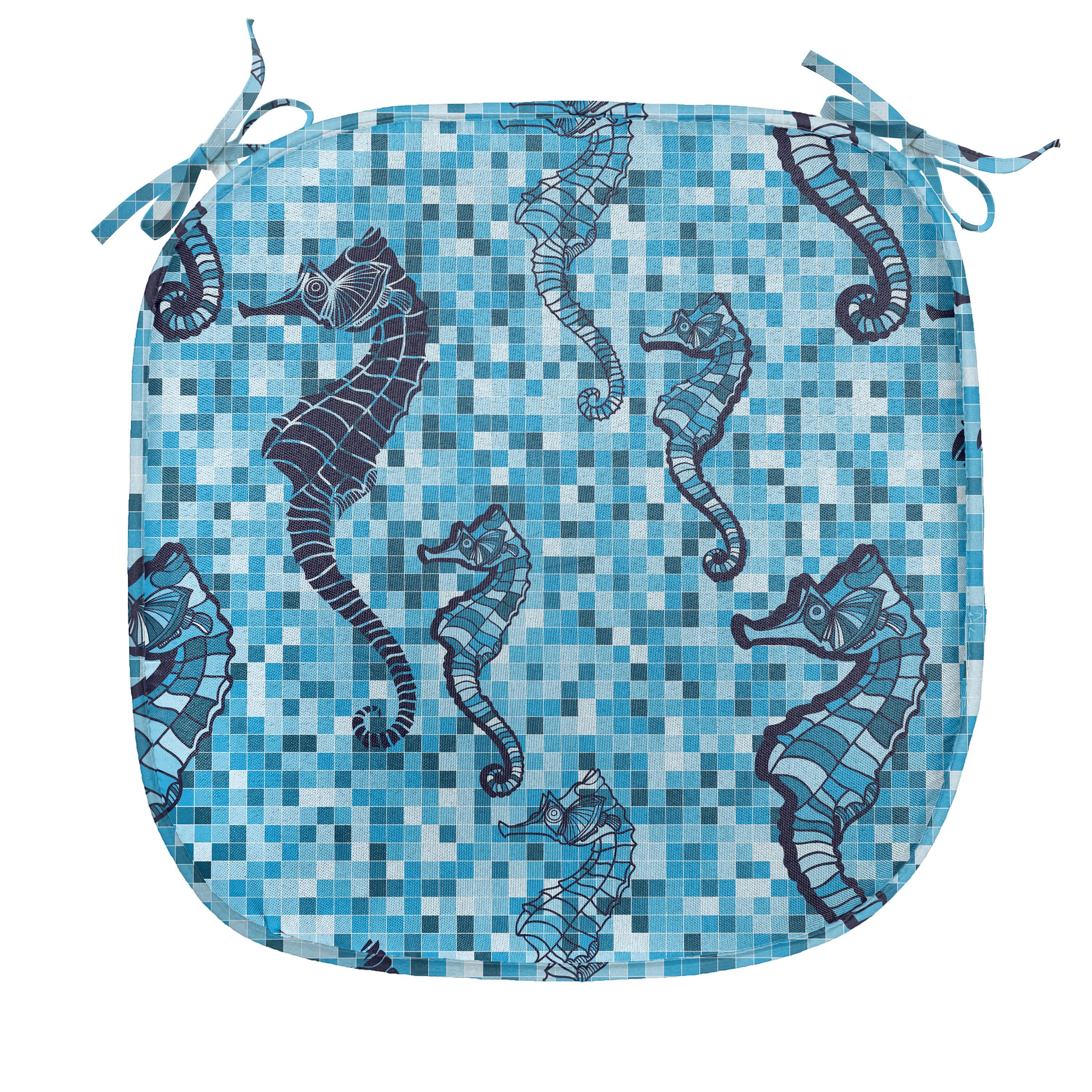 Abakuhaus Stuhlkissen Dekoratives wasserfestes Kissen mit Riemen für Küchensitze, Leben im Meer Ozean-Mosaik-Muster