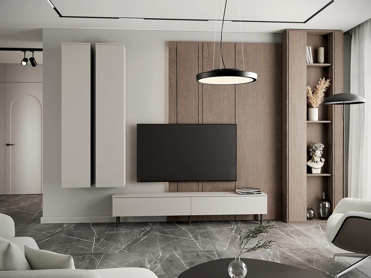 Wohnwand Medienwand FIVO 4 kaschmir 3tlg. Hängeschränke TV Lowboard