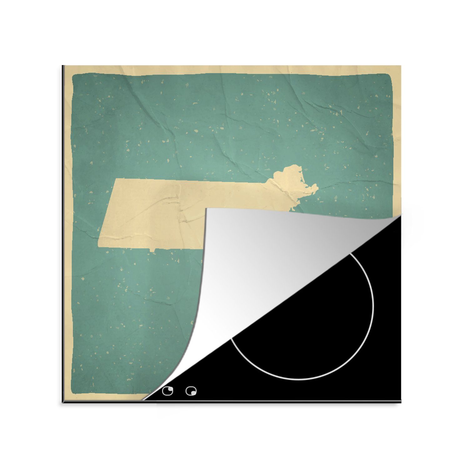 MuchoWow Herdblende-/Abdeckplatte Eine Illustration von Boston im Bundesstaat Massachusetts, Vinyl, (1 tlg), 78x78 cm, Ceranfeldabdeckung, Arbeitsplatte für küche