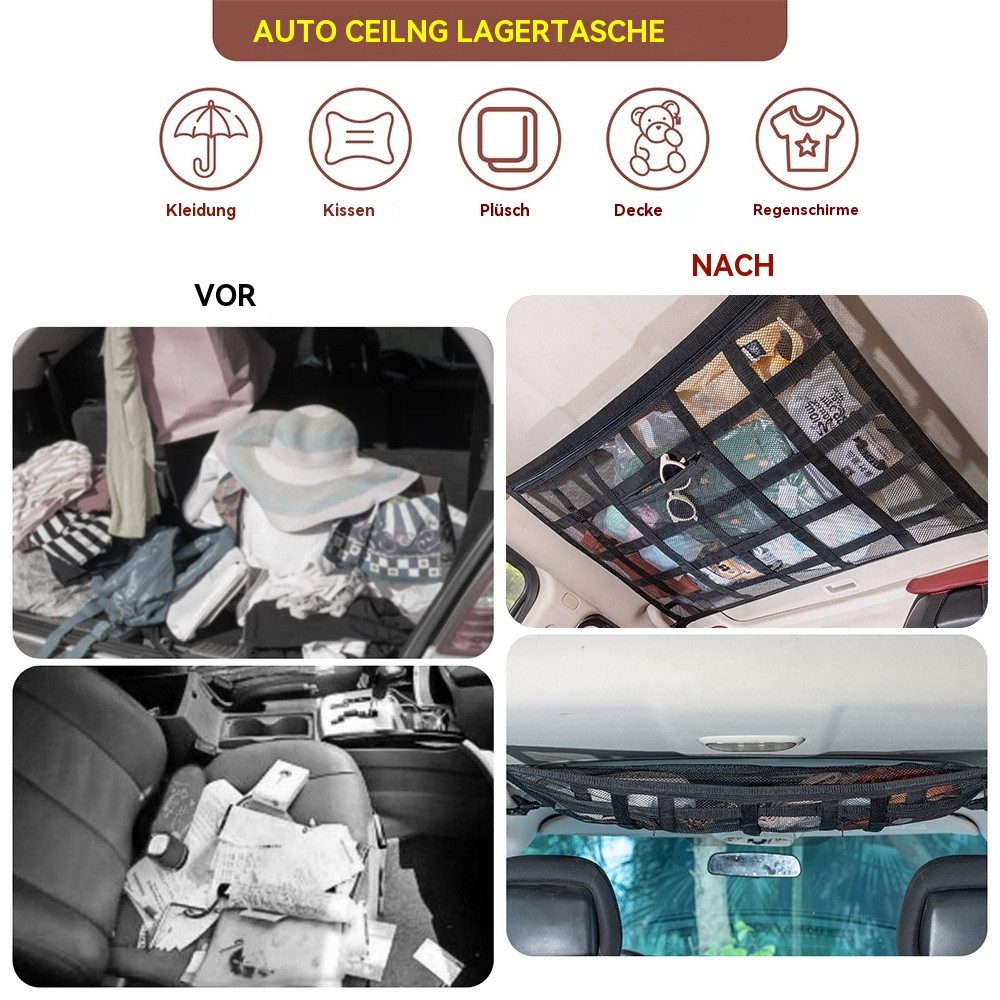 Hikity Auto-Rückenlehnentasche Gepäcknetz Auto für Aufbewahrung, Universal mit Reißverschluss 80X55CM, Faltbar