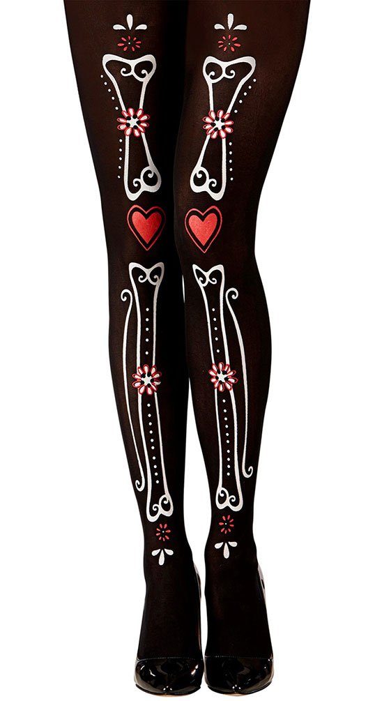 Karneval-Klamotten Kostüm La Catrina Strumpfhose Damen Knochen XL, Dia de l günstig online kaufen