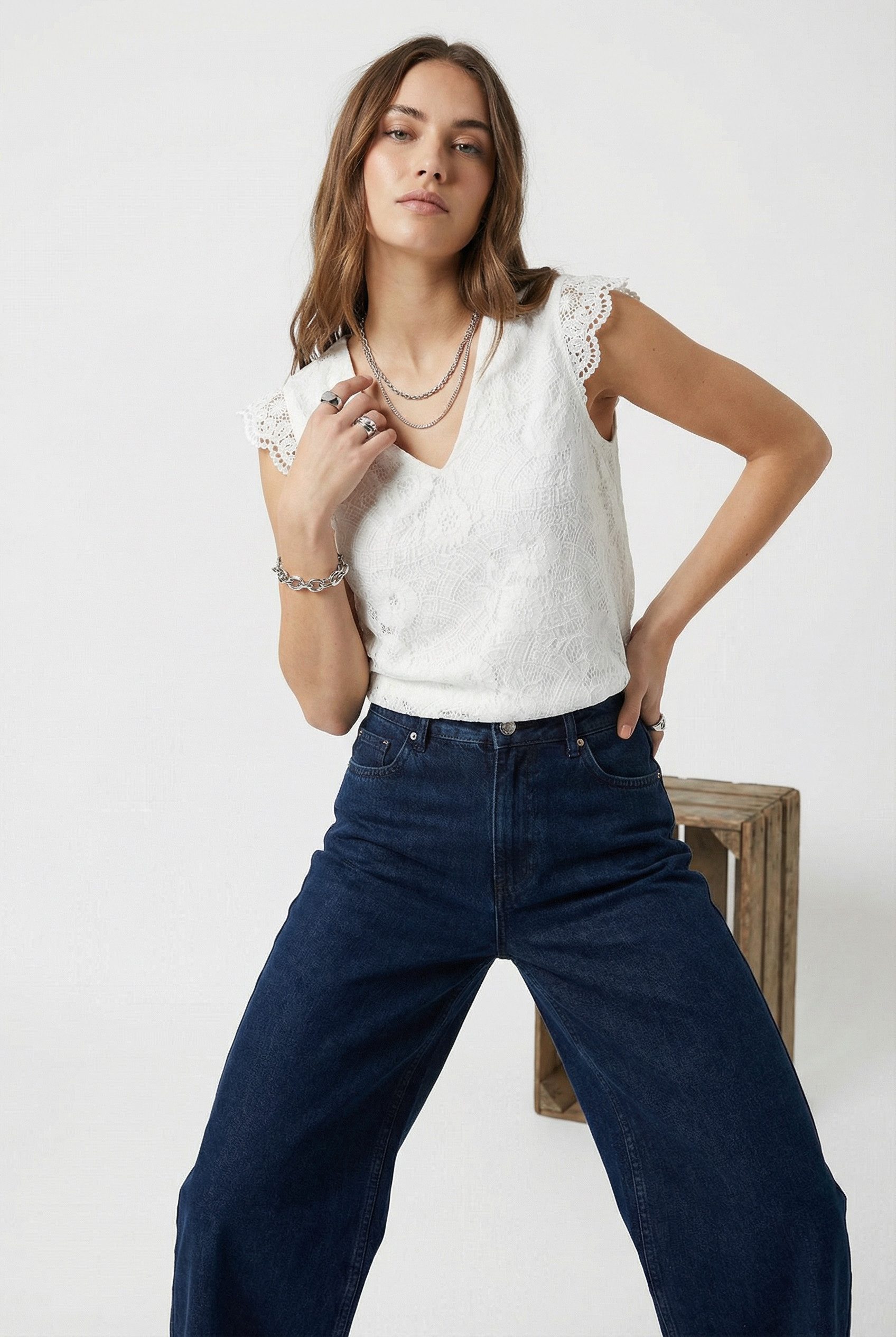 pieces Spitzentop PCOLLINE SL LACE V-NECK TOP WVN NOOS günstig online kaufen